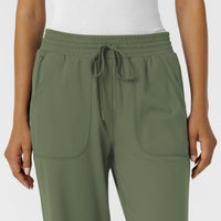 RENEW Knit Women's Wide Leg Scrub Pant Olive front detail