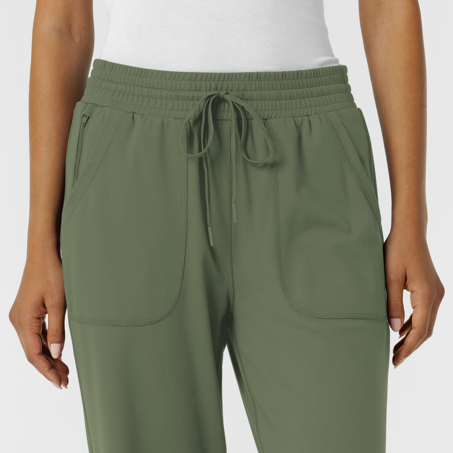 RENEW Knit Women's Wide Leg Scrub Pant Olive front detail