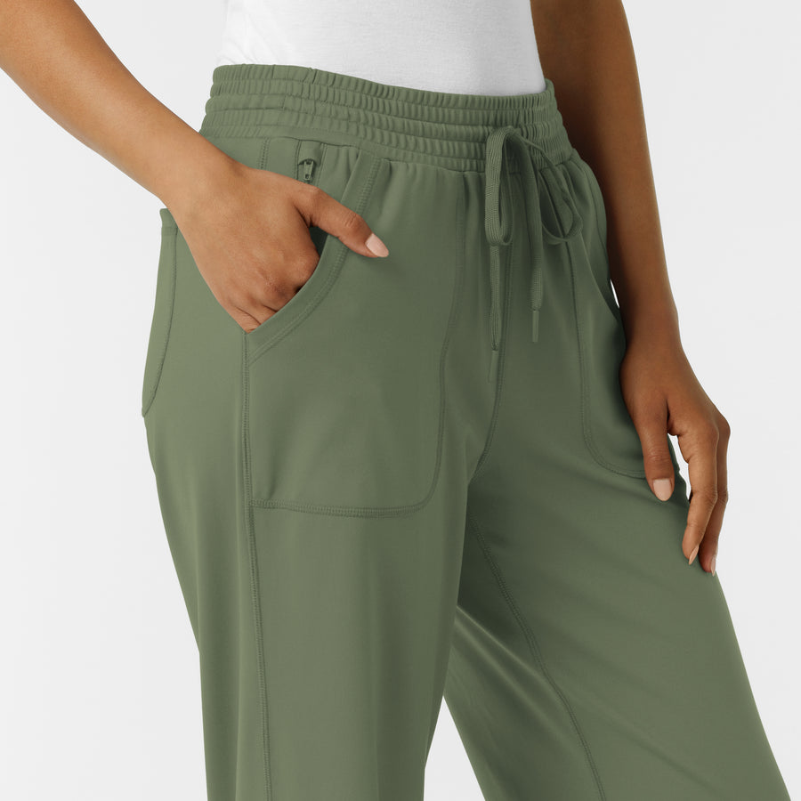 RENEW Knit Women's Wide Leg Scrub Pant Olive side detail 1