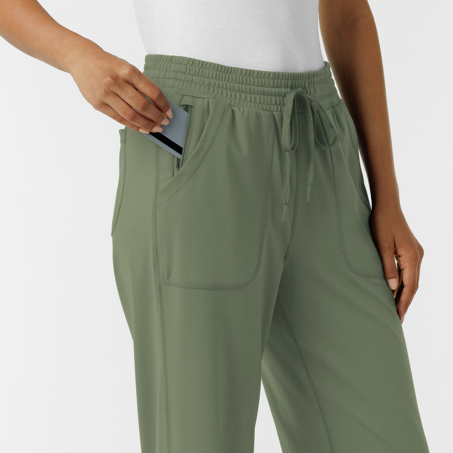 RENEW Knit Women's Wide Leg Scrub Pant Olive side detail 2