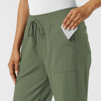 RENEW Knit Women's Wide Leg Scrub Pant Olive hemline detail