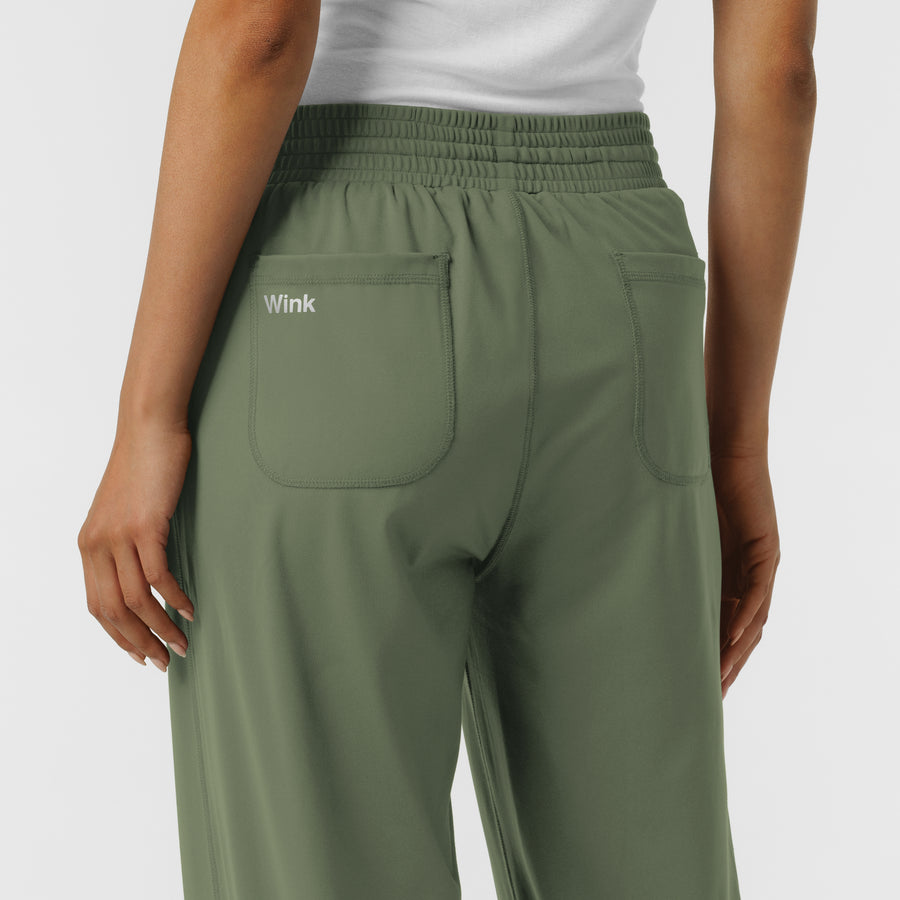 RENEW Knit Women's Wide Leg Scrub Pant Olive back detail