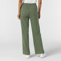 RENEW Knit Women's Wide Leg Scrub Pant Olive back view