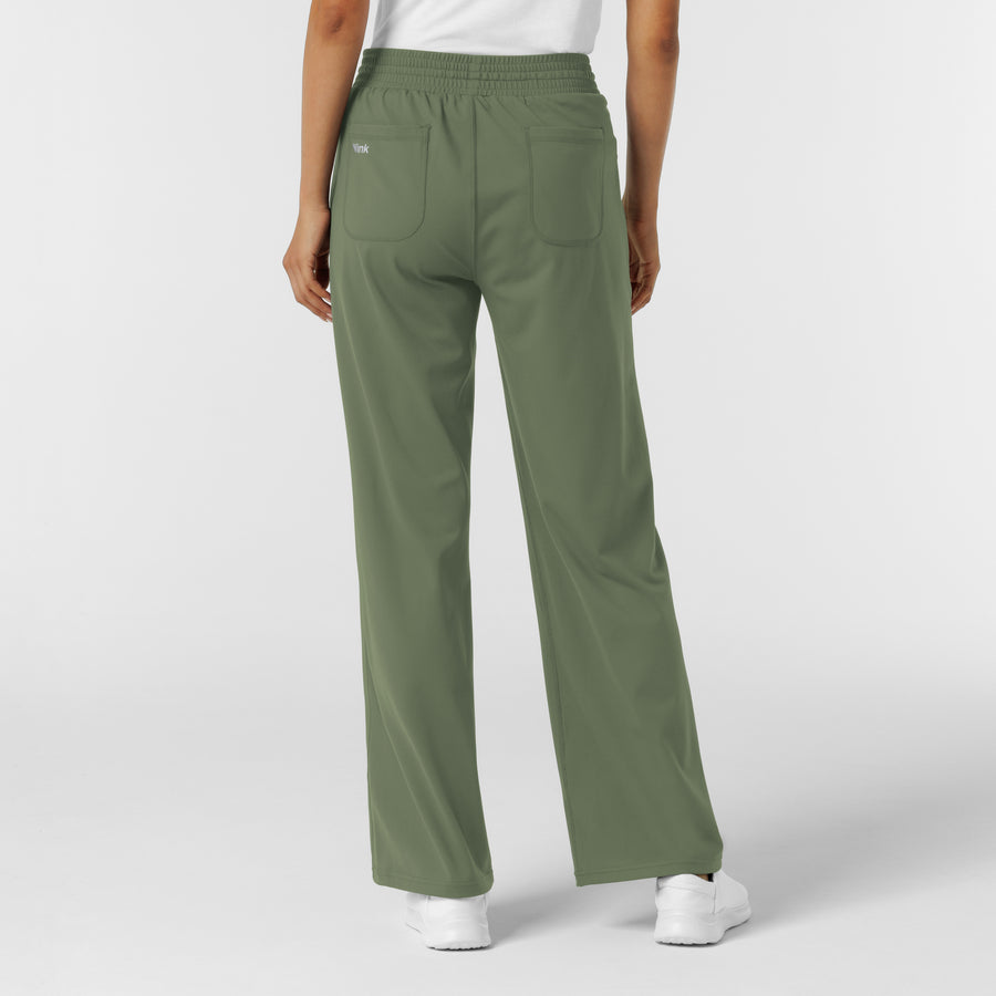 RENEW Knit Women's Wide Leg Scrub Pant Olive back view