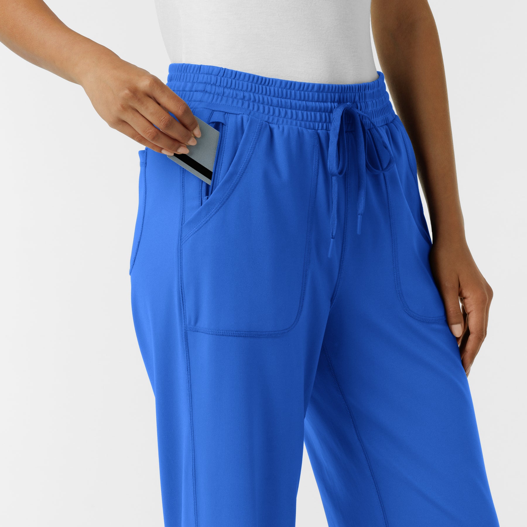 RENEW Knit Women's Wide Leg Scrub Pant Royal side detail 2