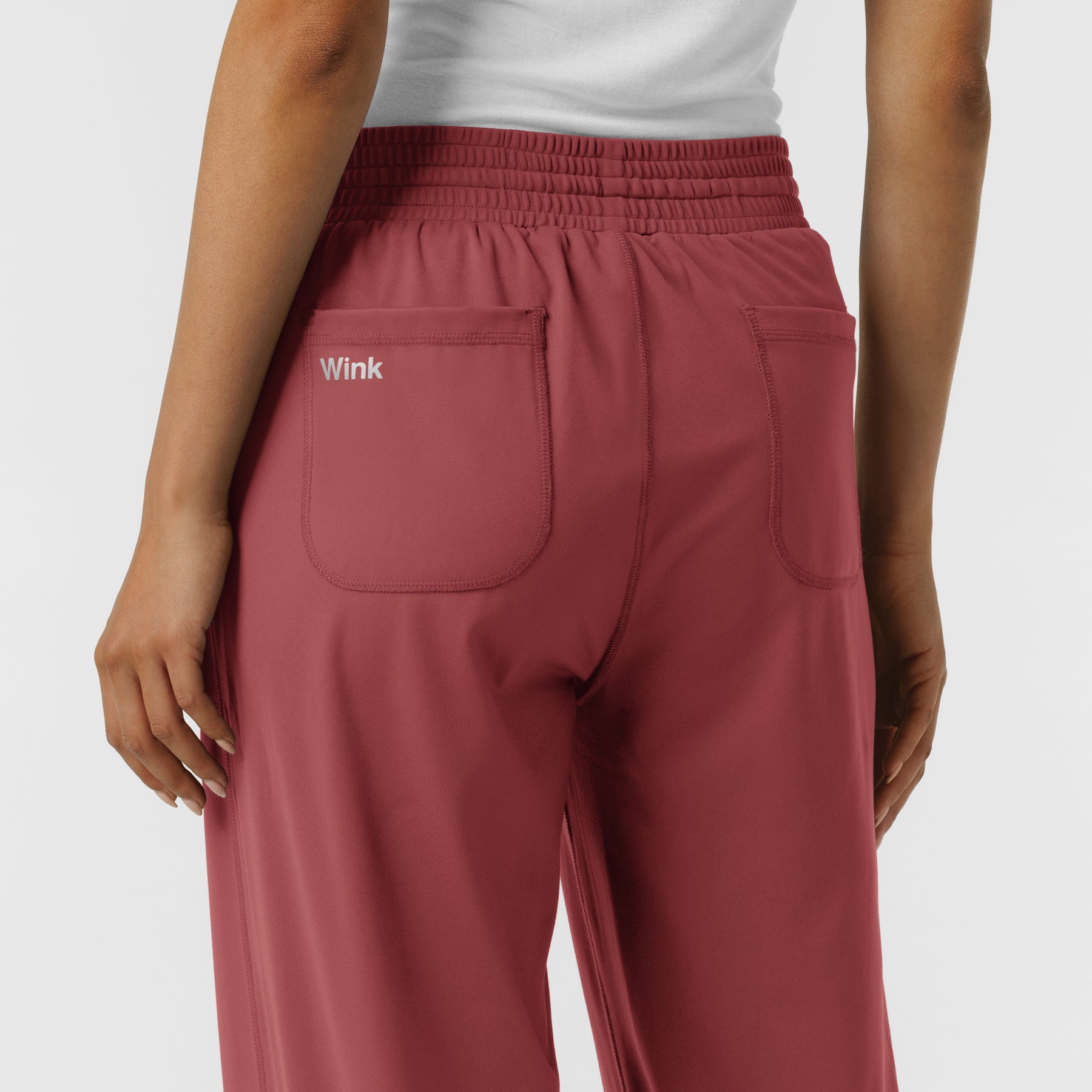 RENEW Knit Women's Wide Leg Scrub Pant Ruby back detail