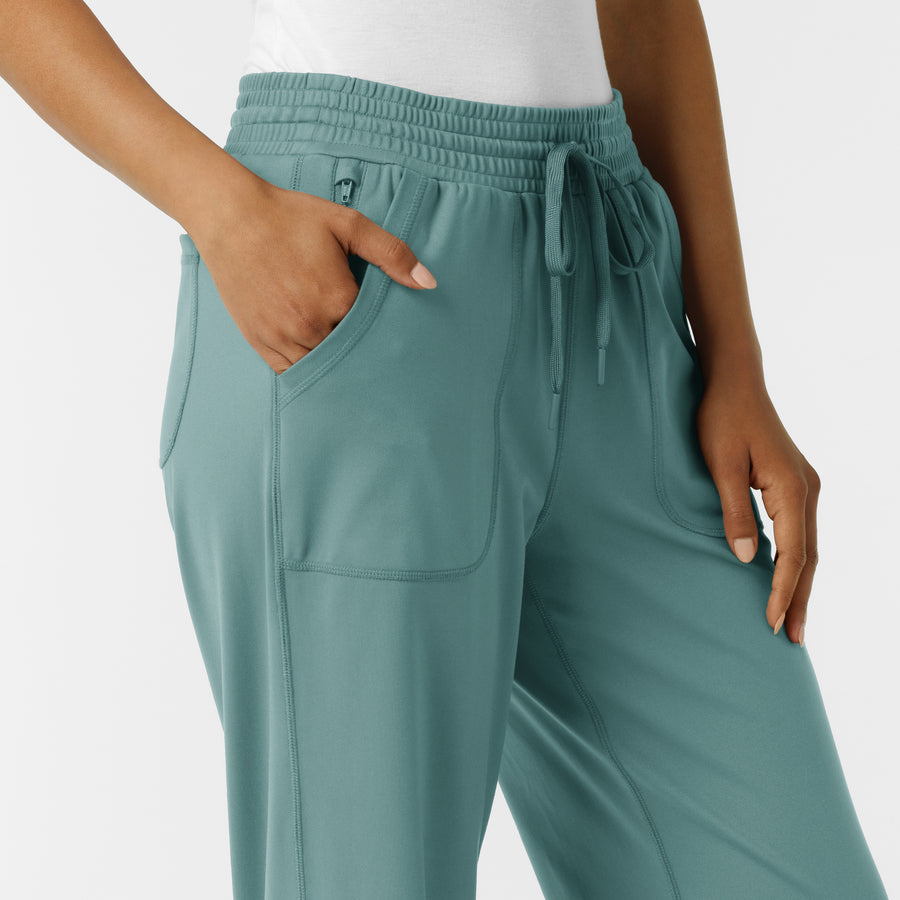 RENEW Knit Women's Wide Leg Scrub Pant Vintage Teal side detail 1