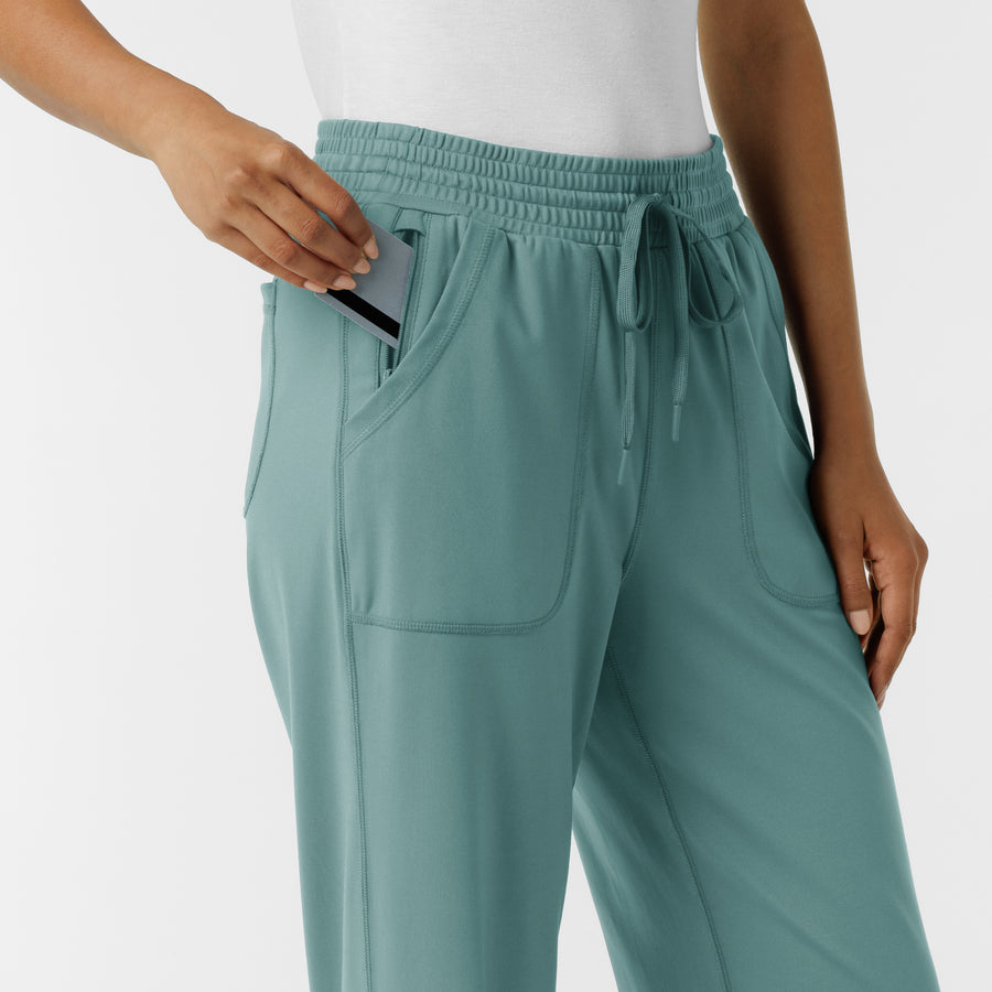 RENEW Knit Women's Wide Leg Scrub Pant Vintage Teal side detail 2