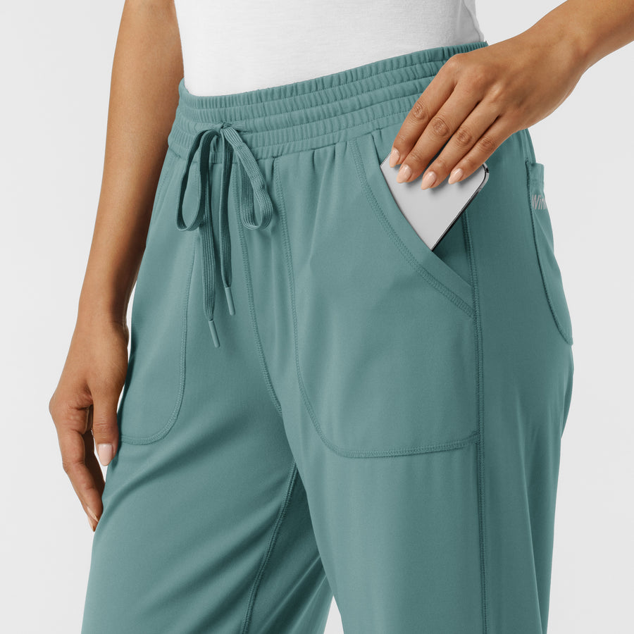 RENEW Knit Women's Wide Leg Scrub Pant Vintage Teal hemline detail