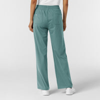 RENEW Knit Women's Wide Leg Scrub Pant Vintage Teal back view