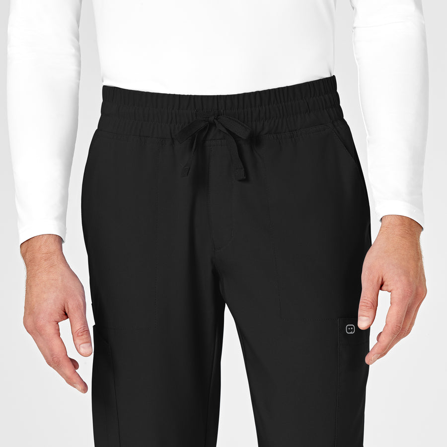 W123 Men's Cargo Jogger Scrub Pant Black front detail