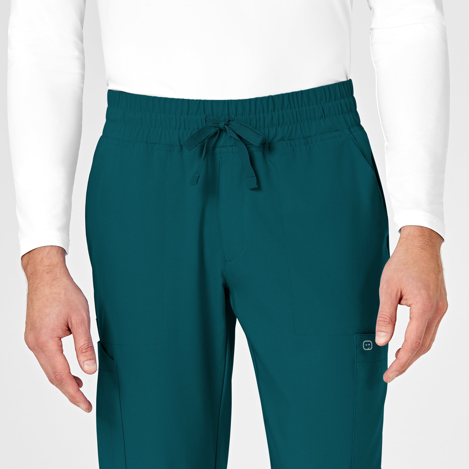 W123 Men's Cargo Jogger Scrub Pant Caribbean Blue front detail