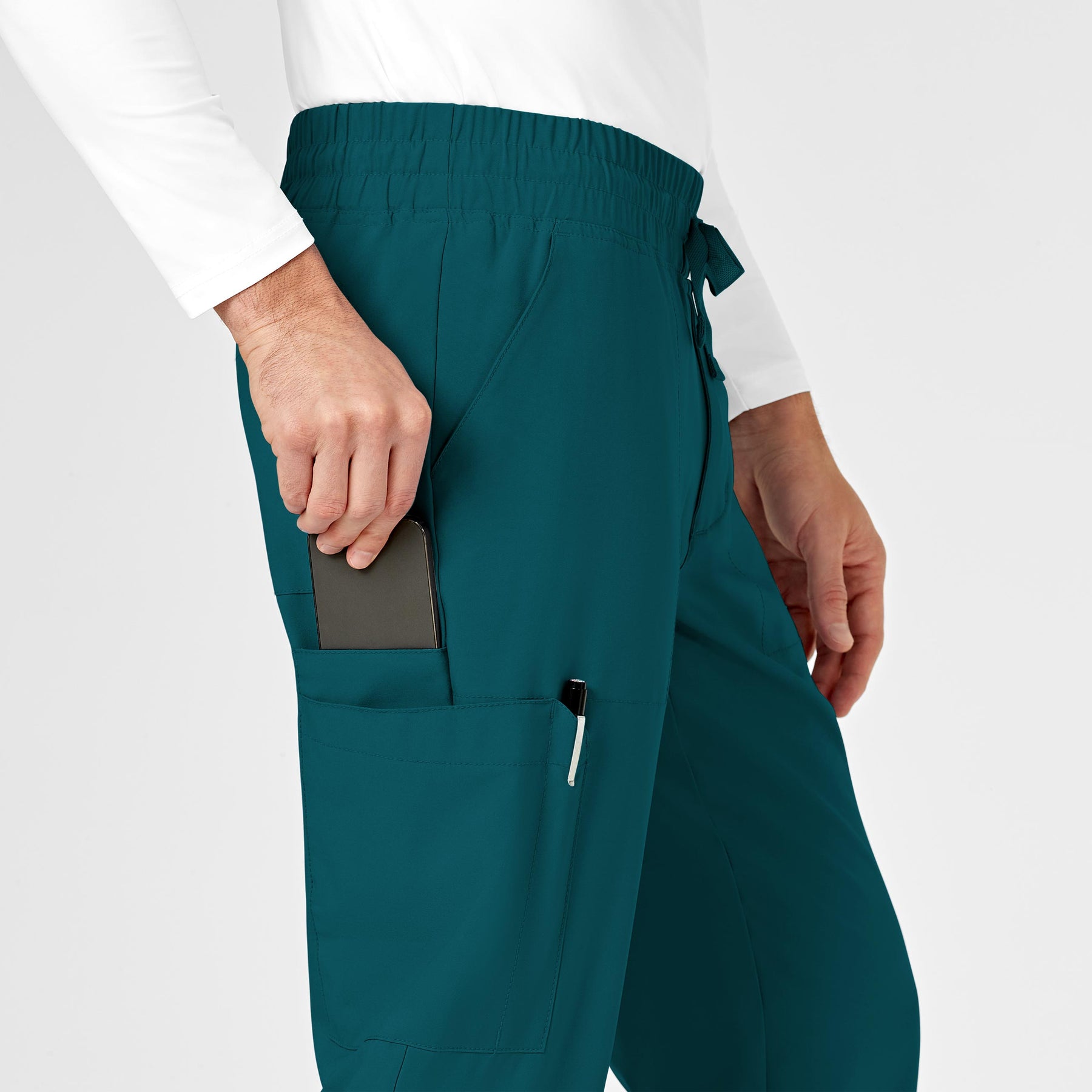 W123 Men's Cargo Jogger Scrub Pant Caribbean Blue side detail 1
