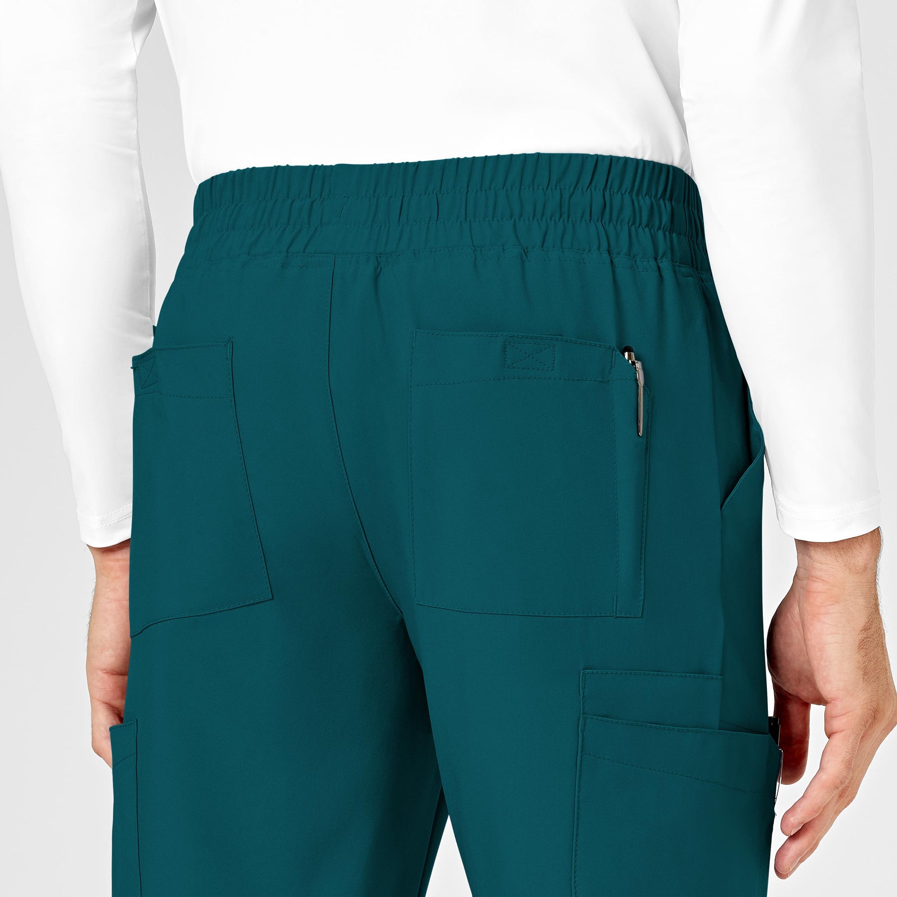 W123 Men's Cargo Jogger Scrub Pant Caribbean Blue hemline detail