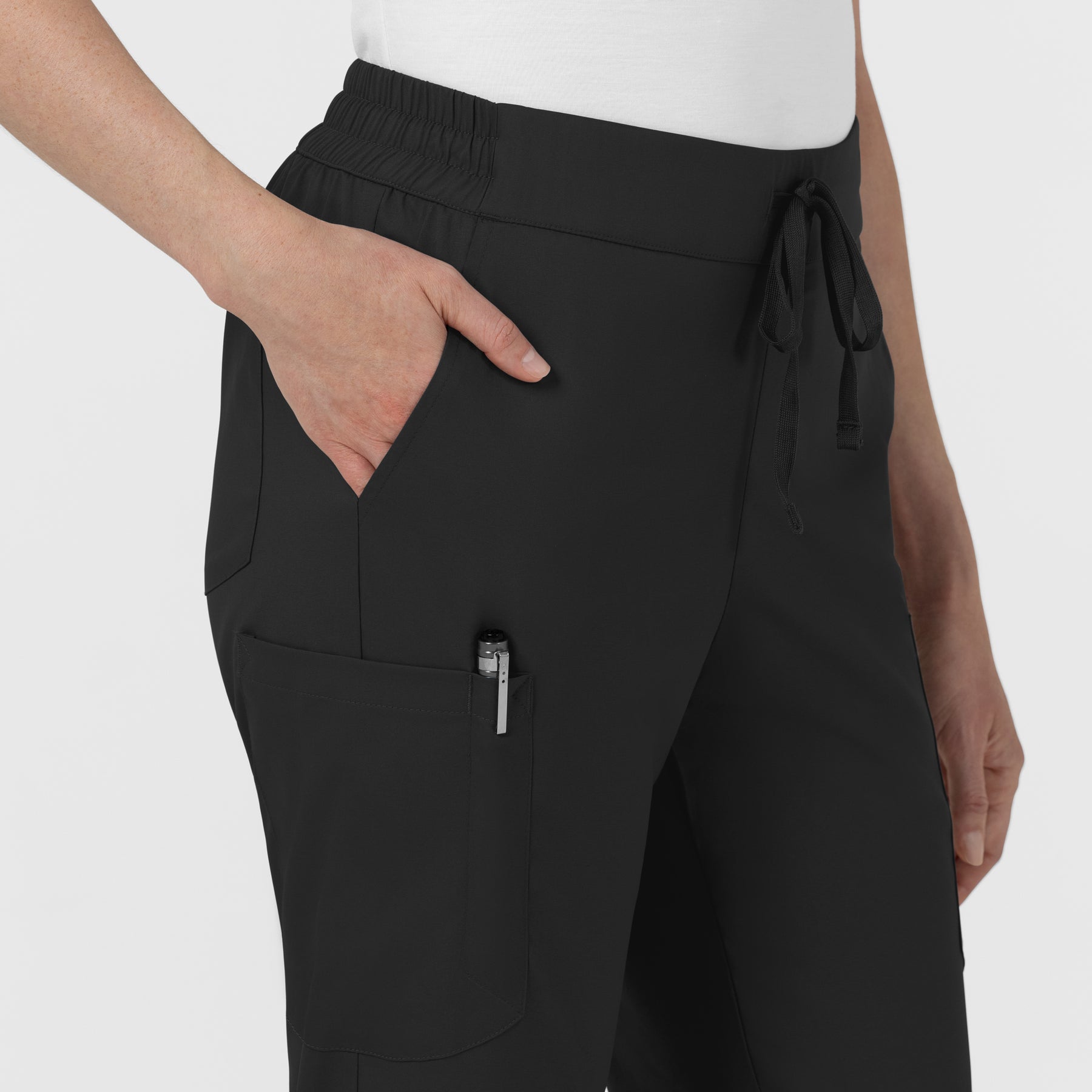 Boundless Women’s High Rise Tapered Scrub Pant Black side detail 2