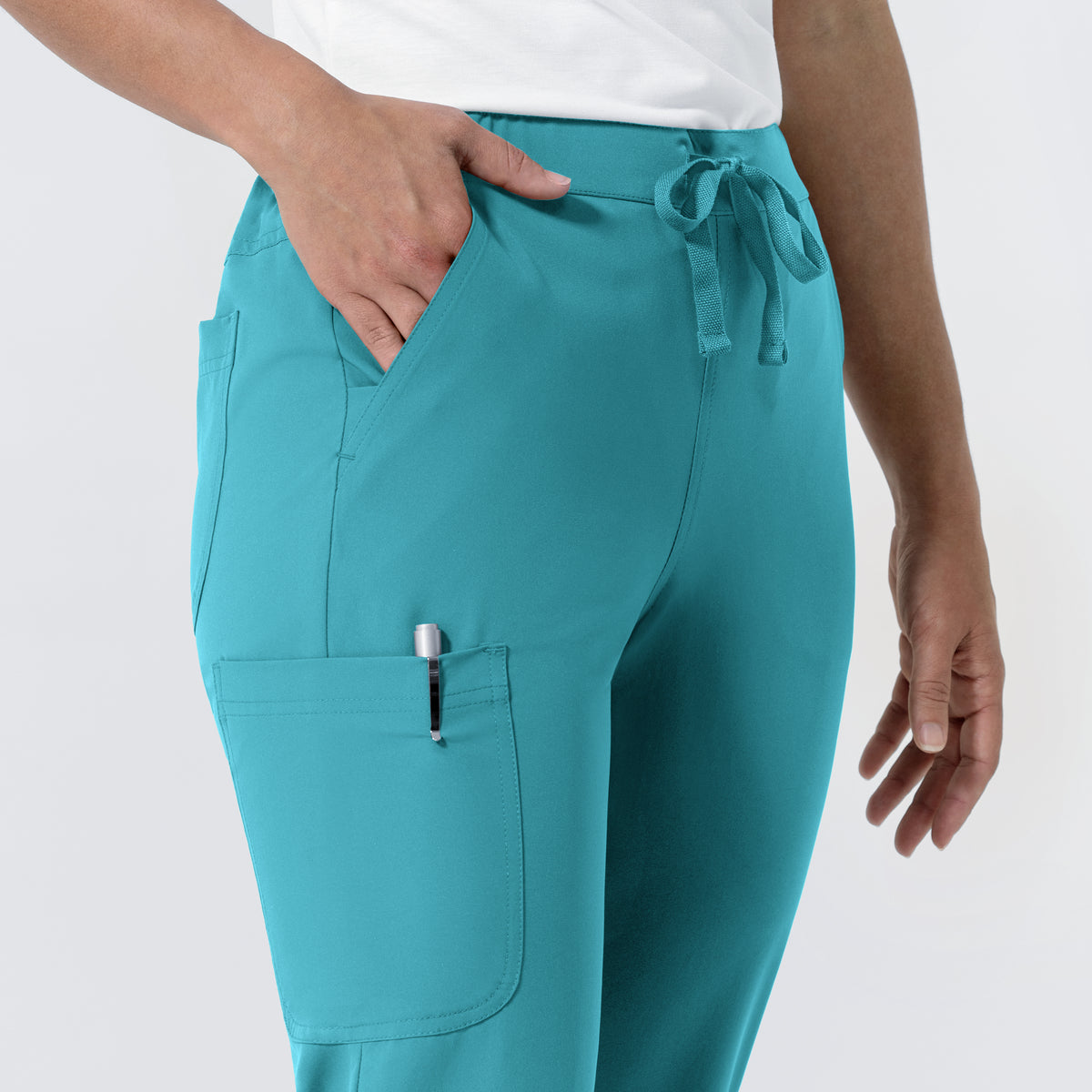 NURTUR Women's Jogger Scrub Pant Teal Blue side detail 2