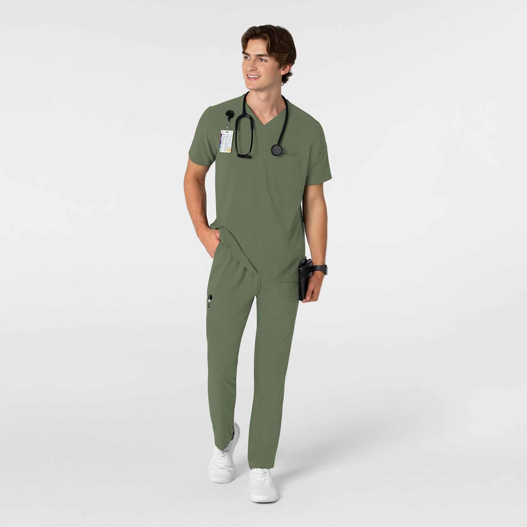 RENEW Men's Tapered Scrub Pant Olive full scrub set