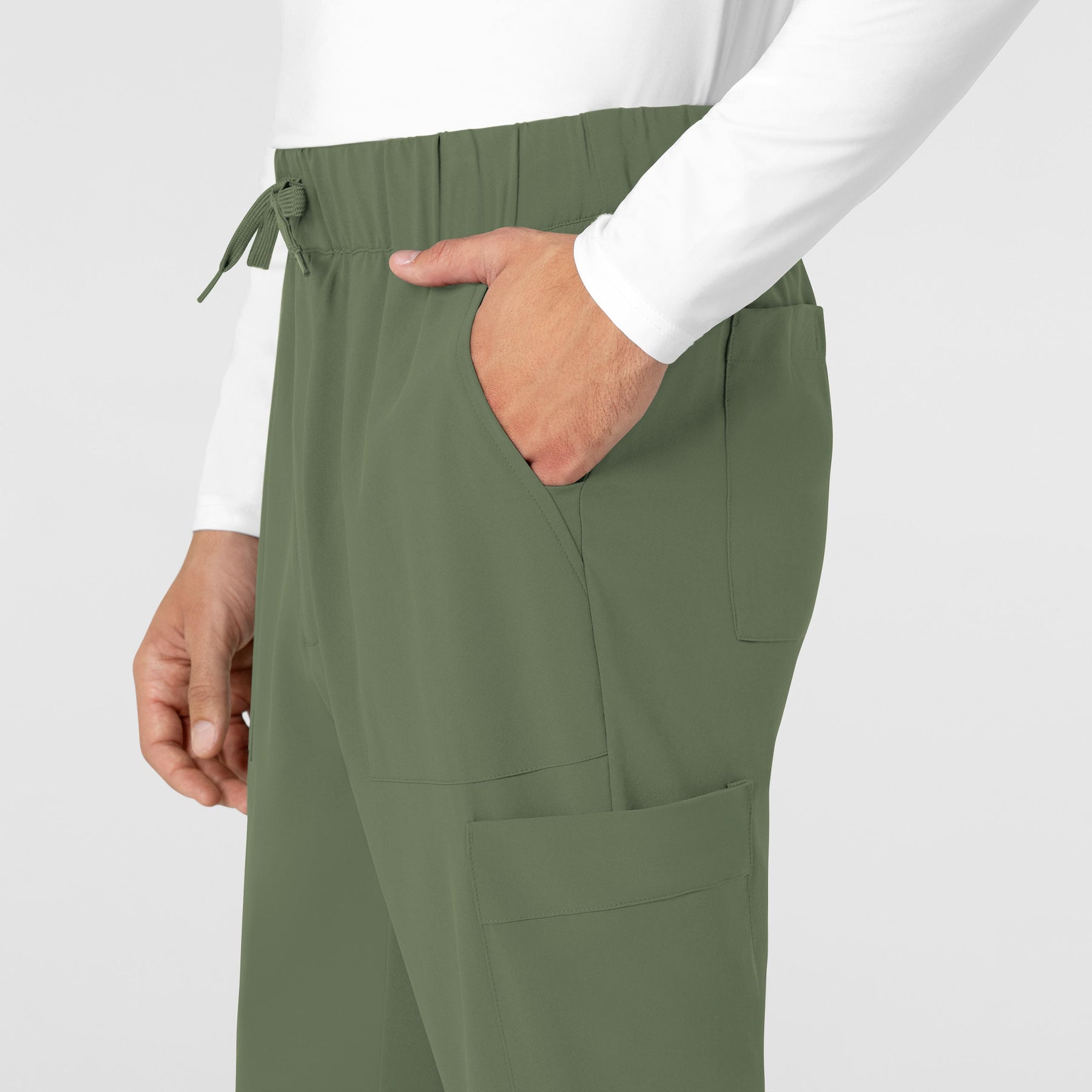 RENEW Men's Tapered Scrub Pant Olive front detail