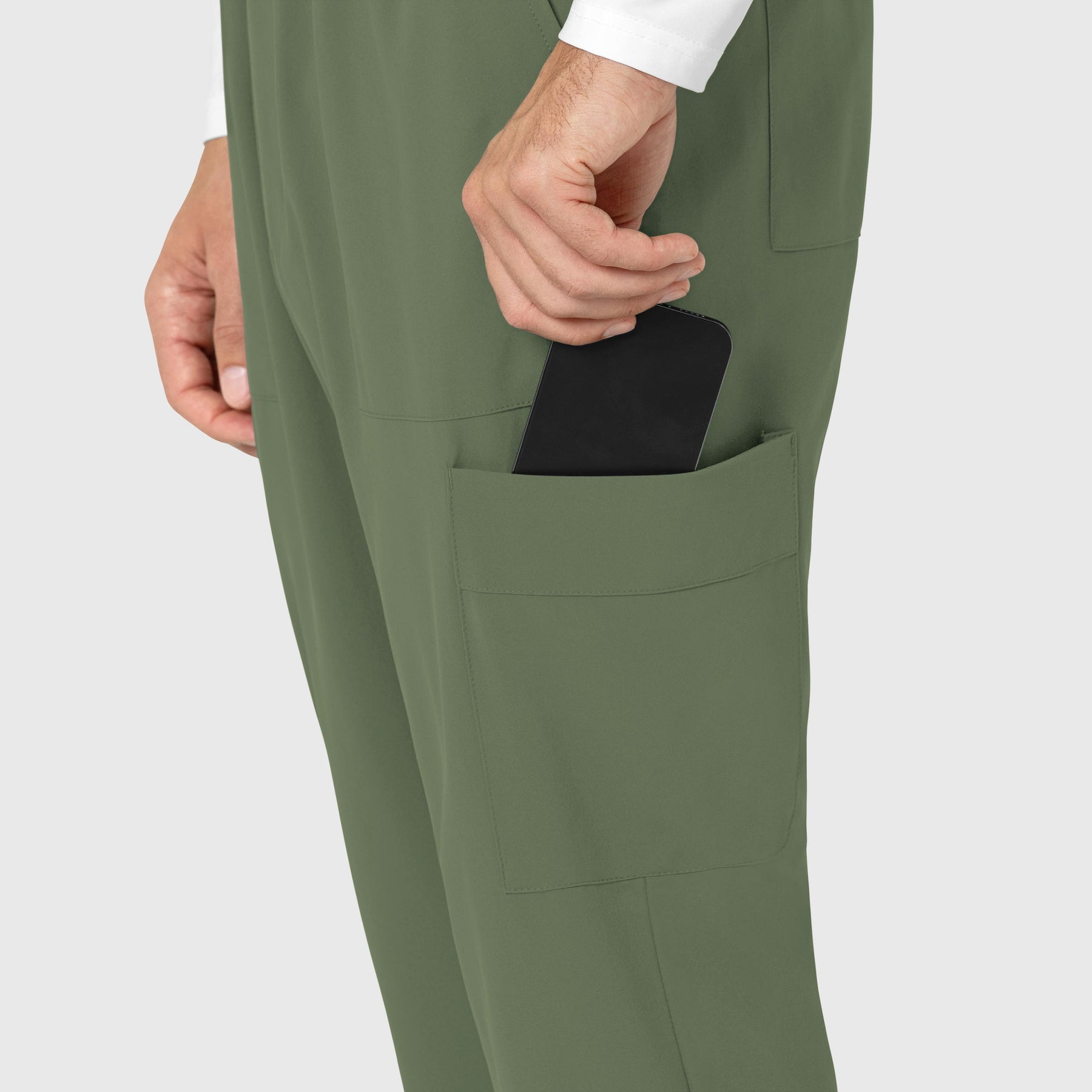 RENEW Men's Tapered Scrub Pant Olive side detail 1