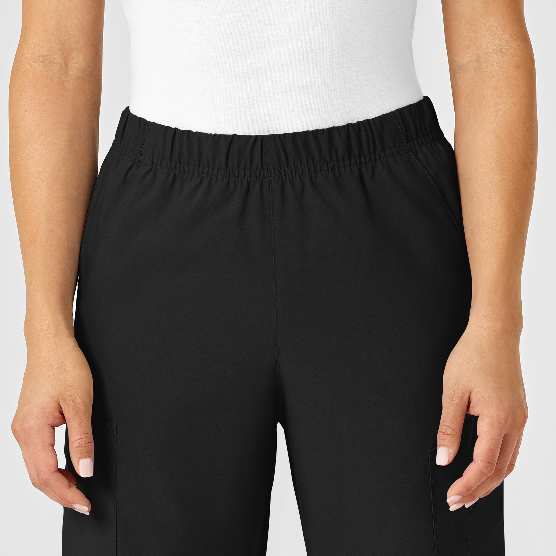W123 Unisex Multi-Cargo Scrub Pant Black front detail