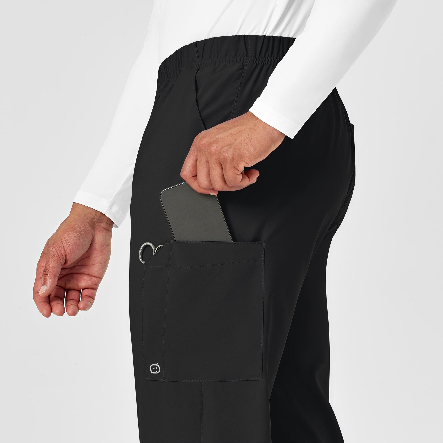 W123 Unisex Multi-Cargo Scrub Pant Black hemline detail