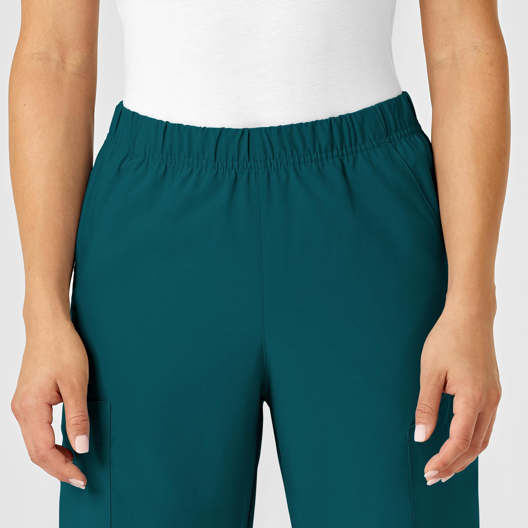 W123 Unisex Multi-Cargo Scrub Pant Caribbean Blue front detail