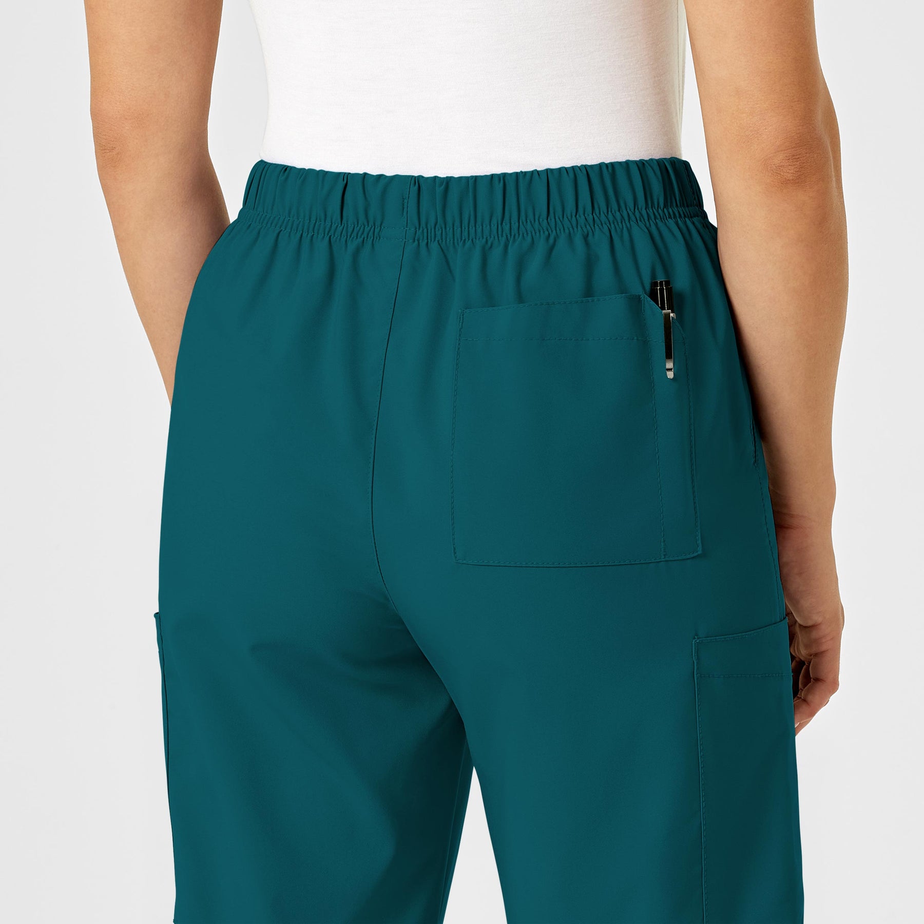 W123 Unisex Multi-Cargo Scrub Pant Caribbean Blue hemline detail