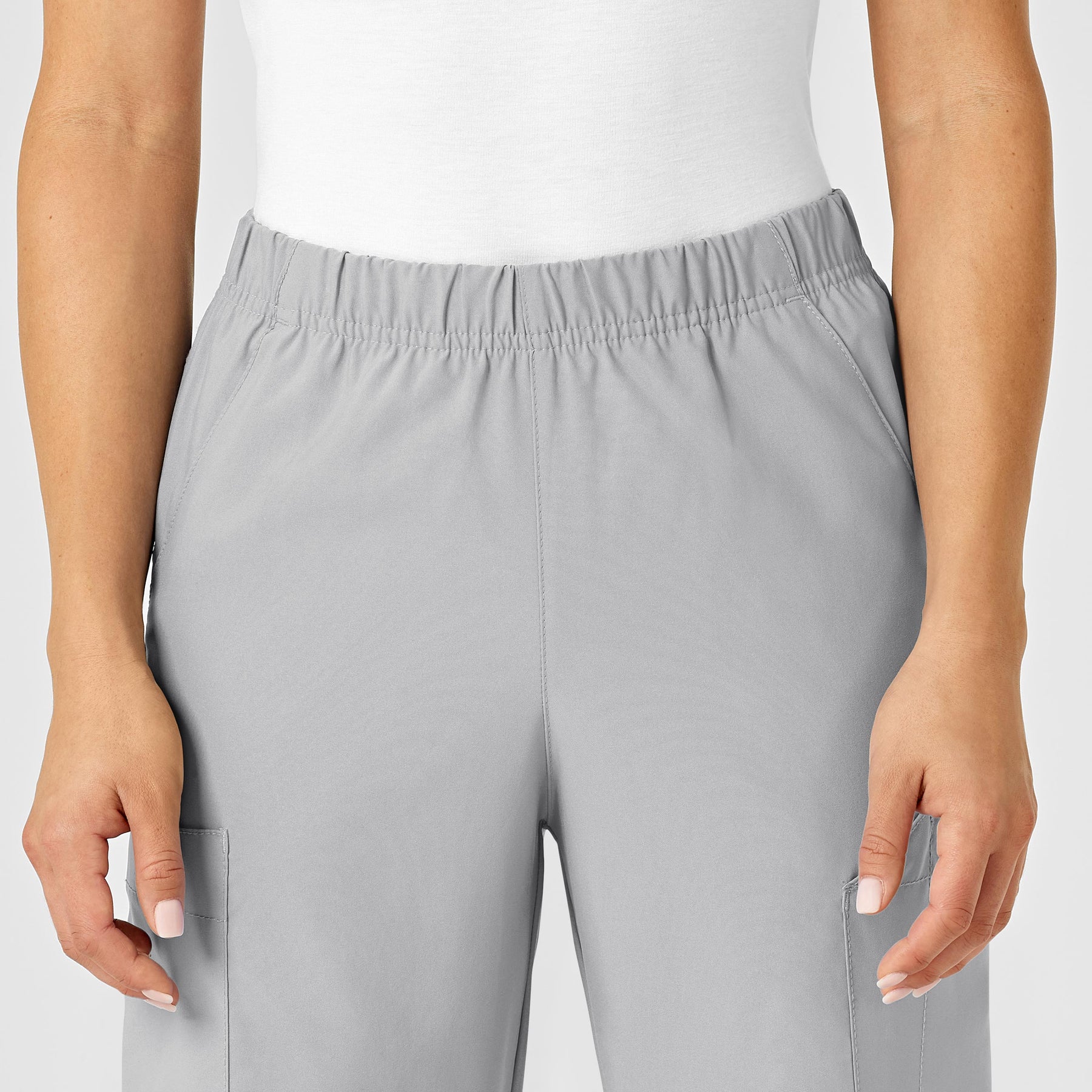 W123 Unisex Multi-Cargo Scrub Pant Grey front detail