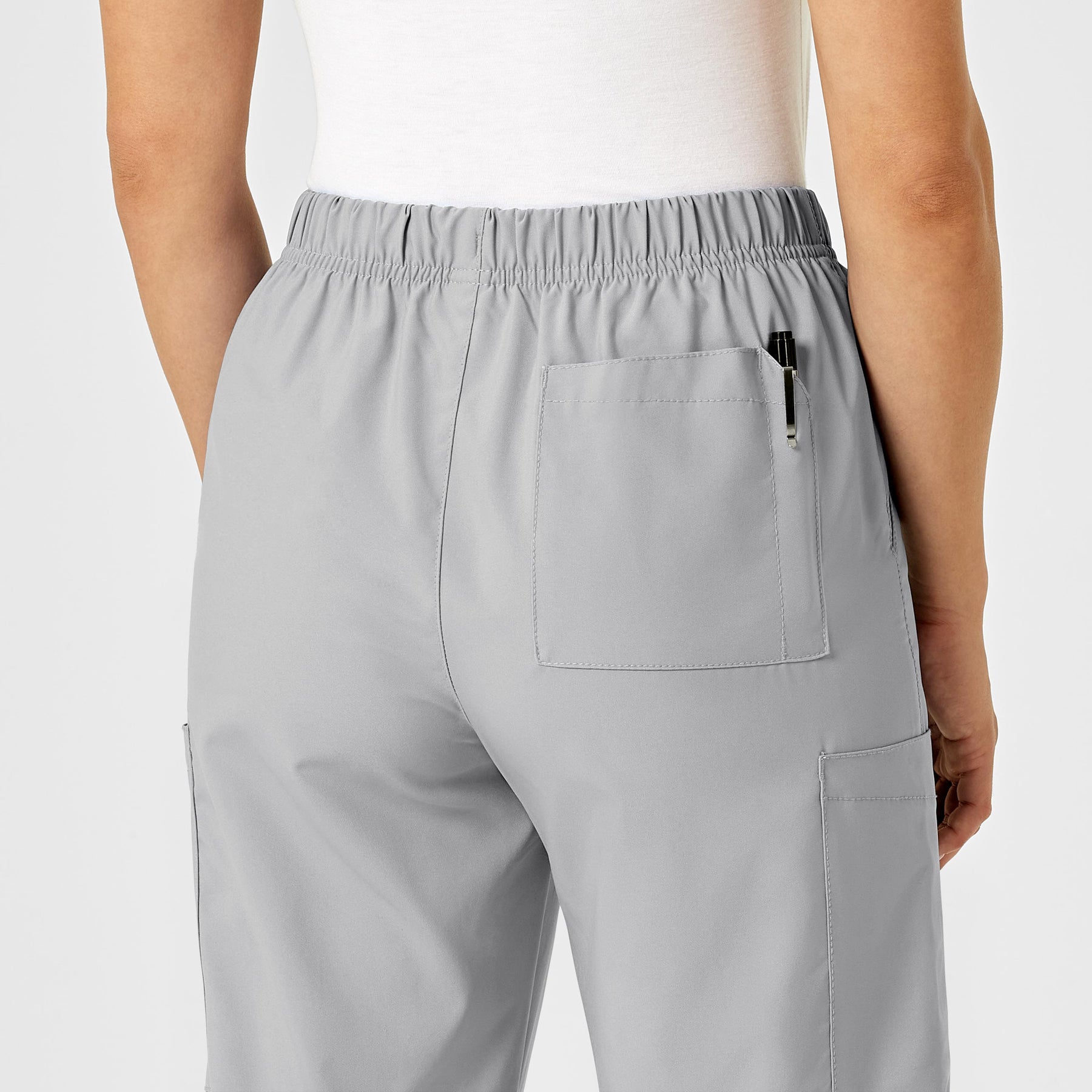 W123 Unisex Multi-Cargo Scrub Pant Grey hemline detail