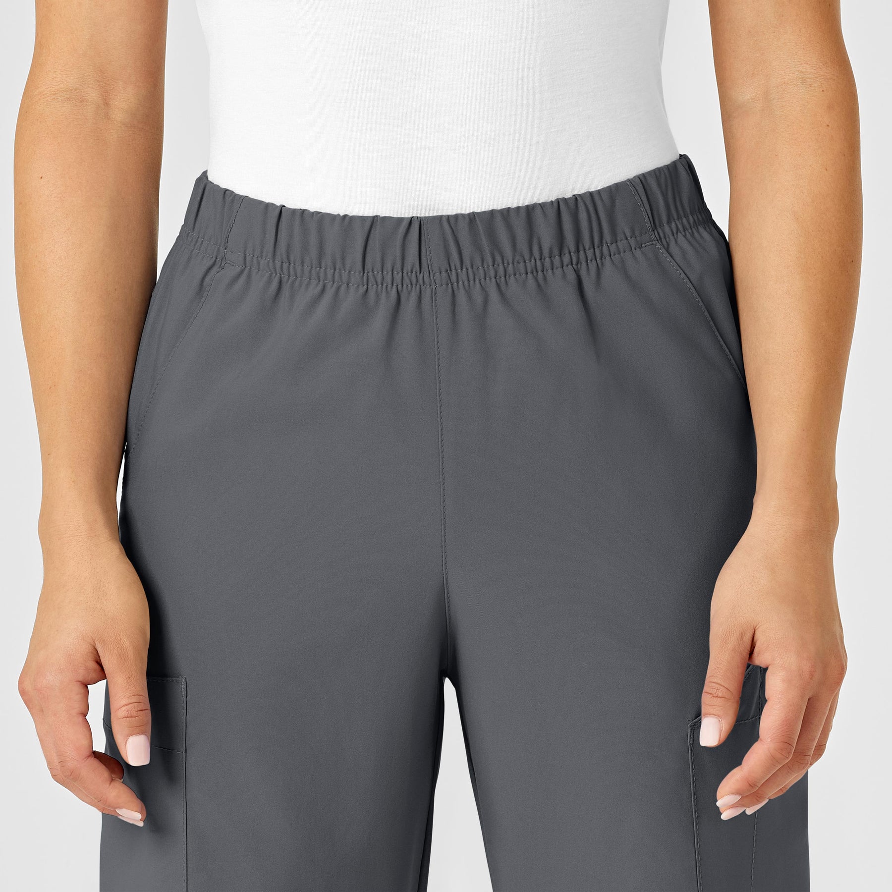 W123 Unisex Multi-Cargo Scrub Pant Pewter front detail