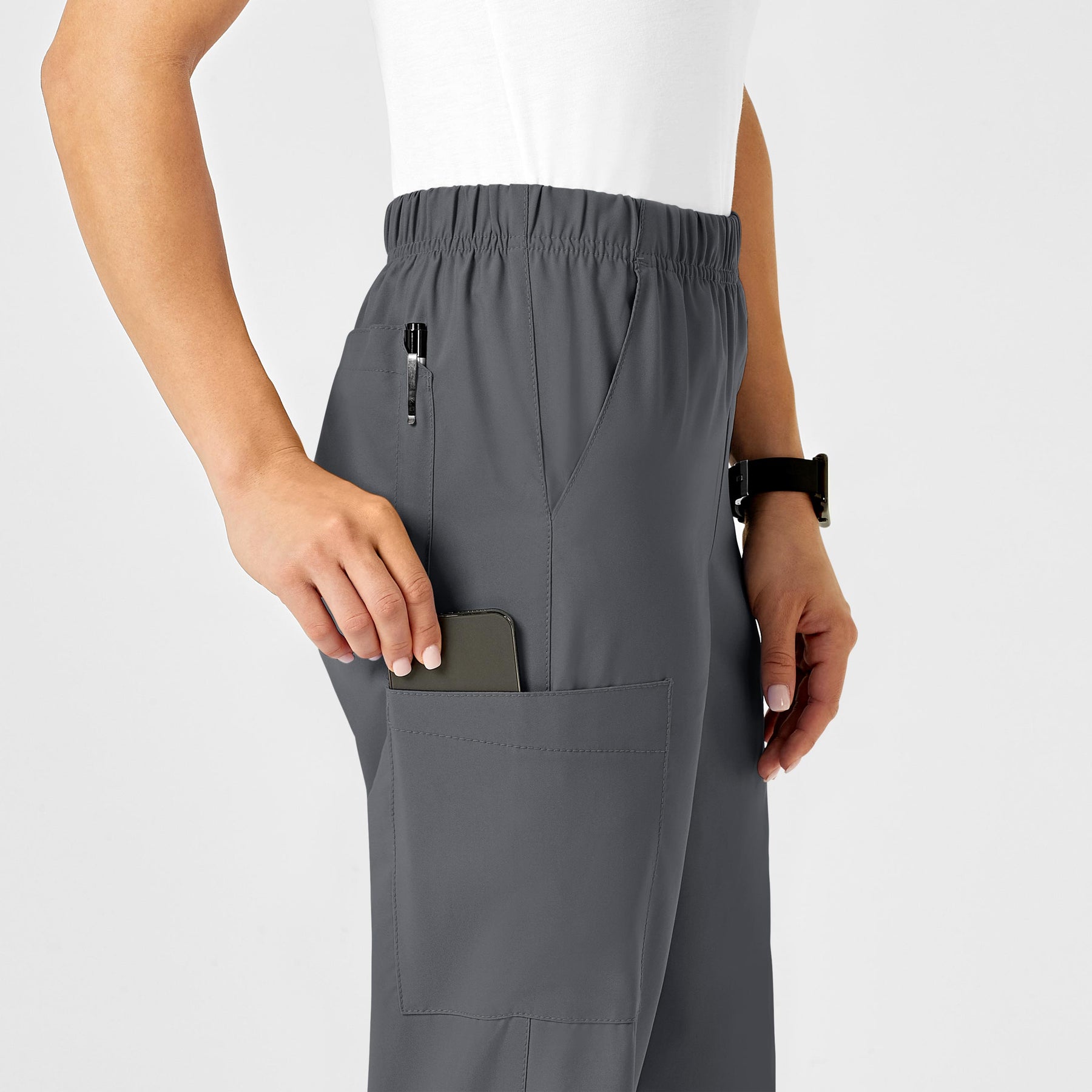 W123 Unisex Multi-Cargo Scrub Pant Pewter side detail 1