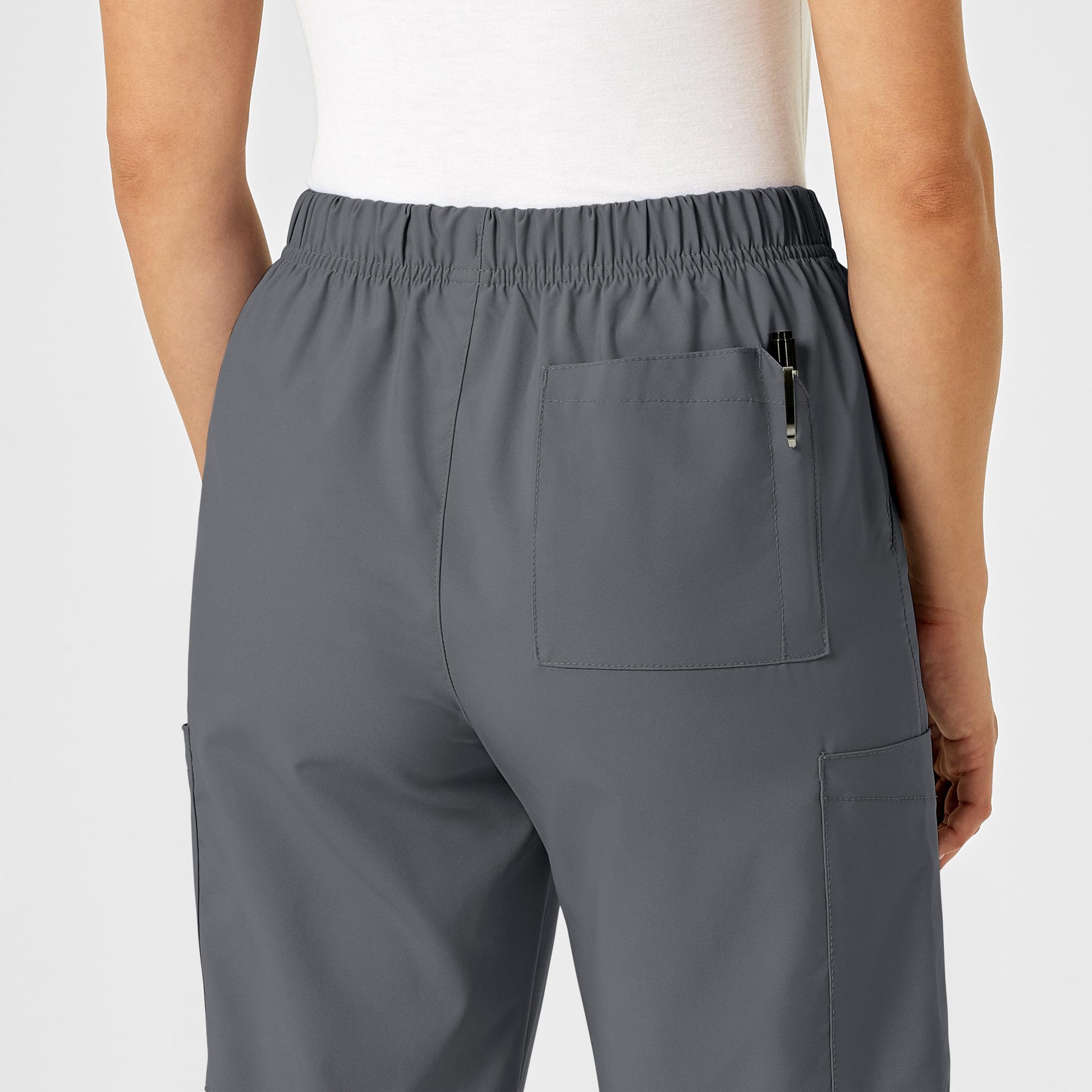 W123 Unisex Multi-Cargo Scrub Pant Pewter hemline detail