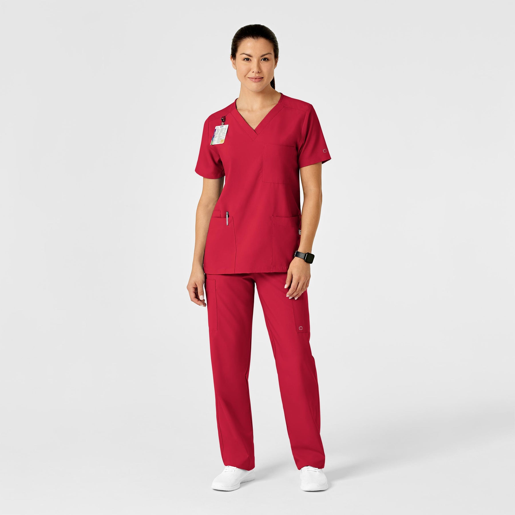 W123 Unisex Multi-Cargo Scrub Pant Red scrub set