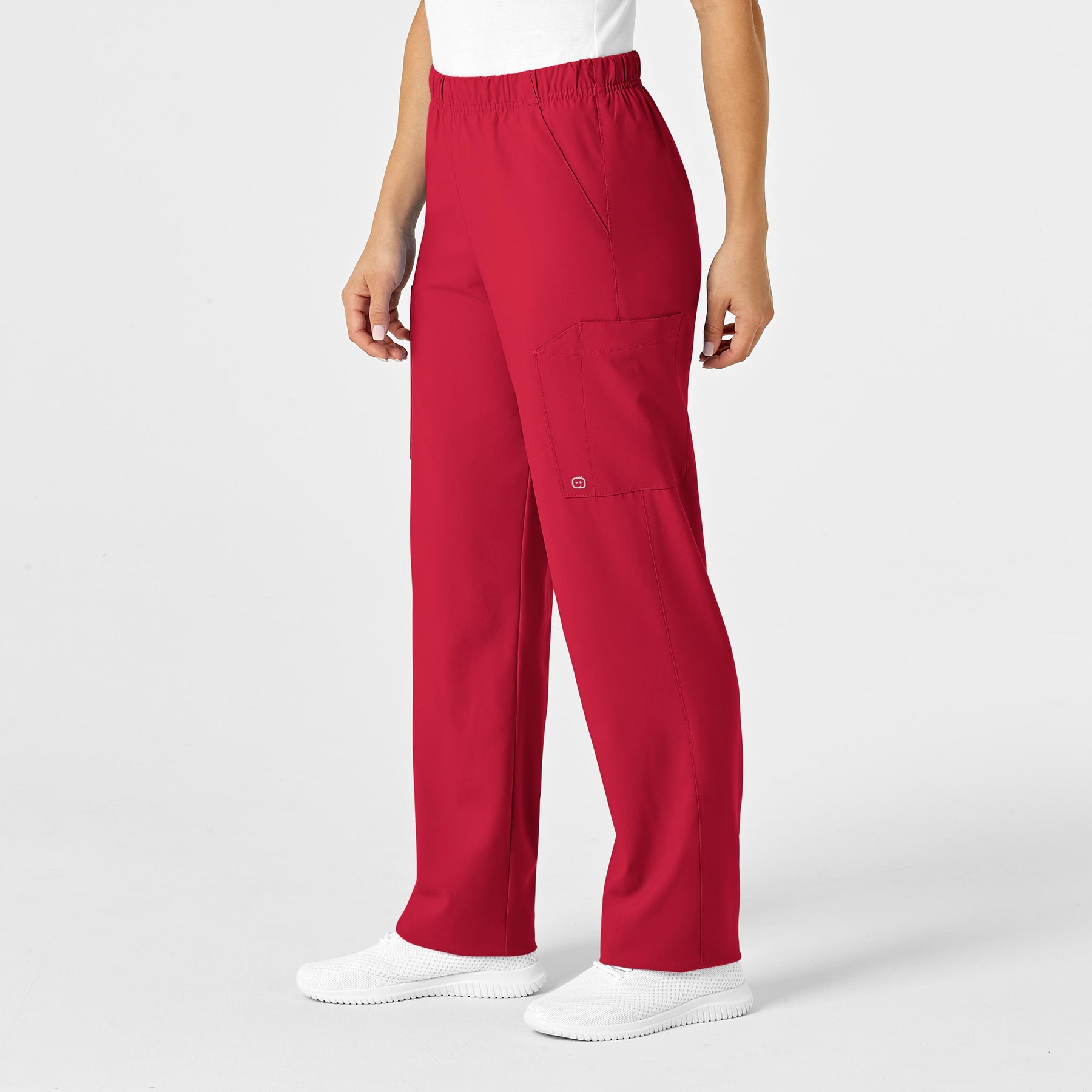 W123 Unisex Multi-Cargo Scrub Pant Red side view