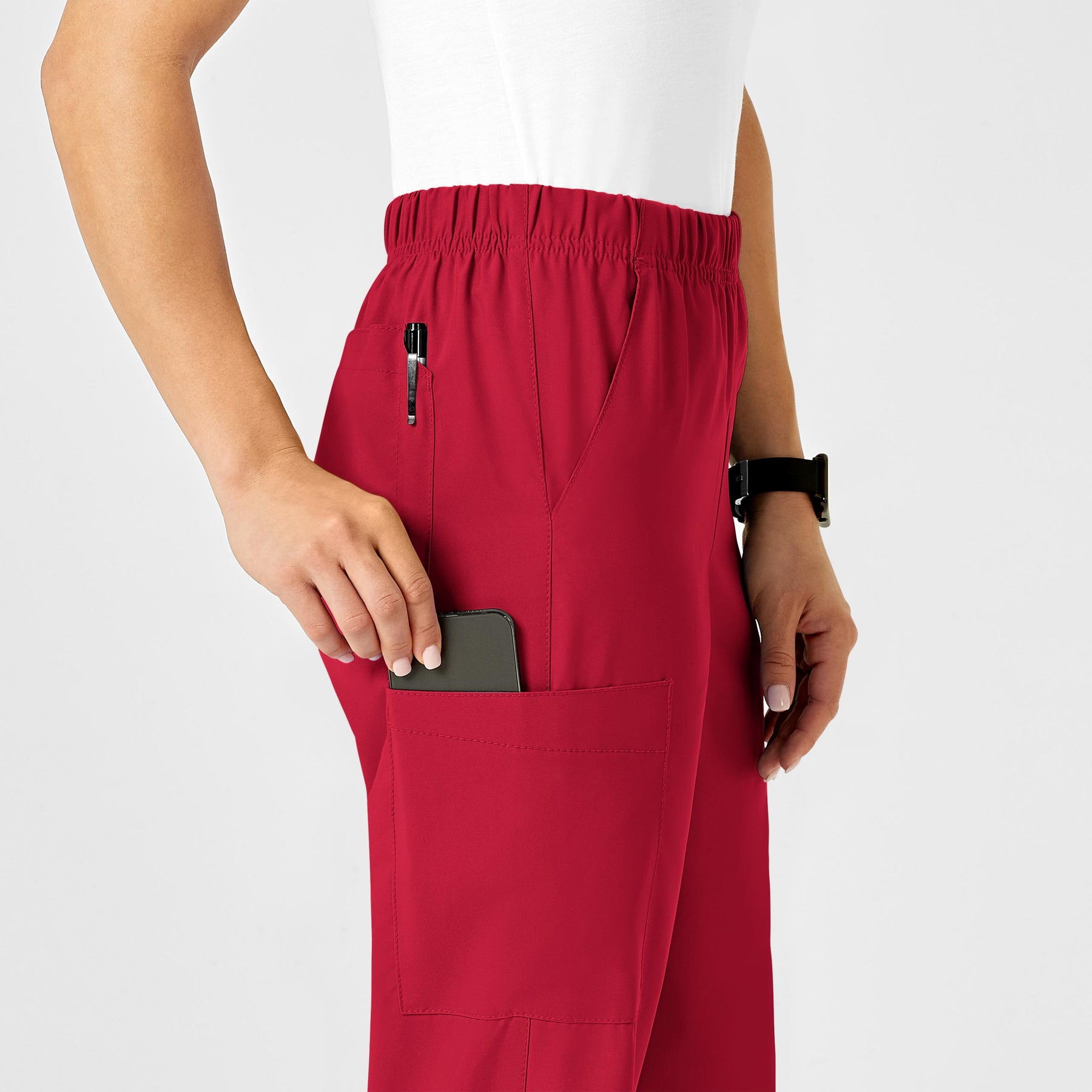 W123 Unisex Multi-Cargo Scrub Pant Red side detail 1