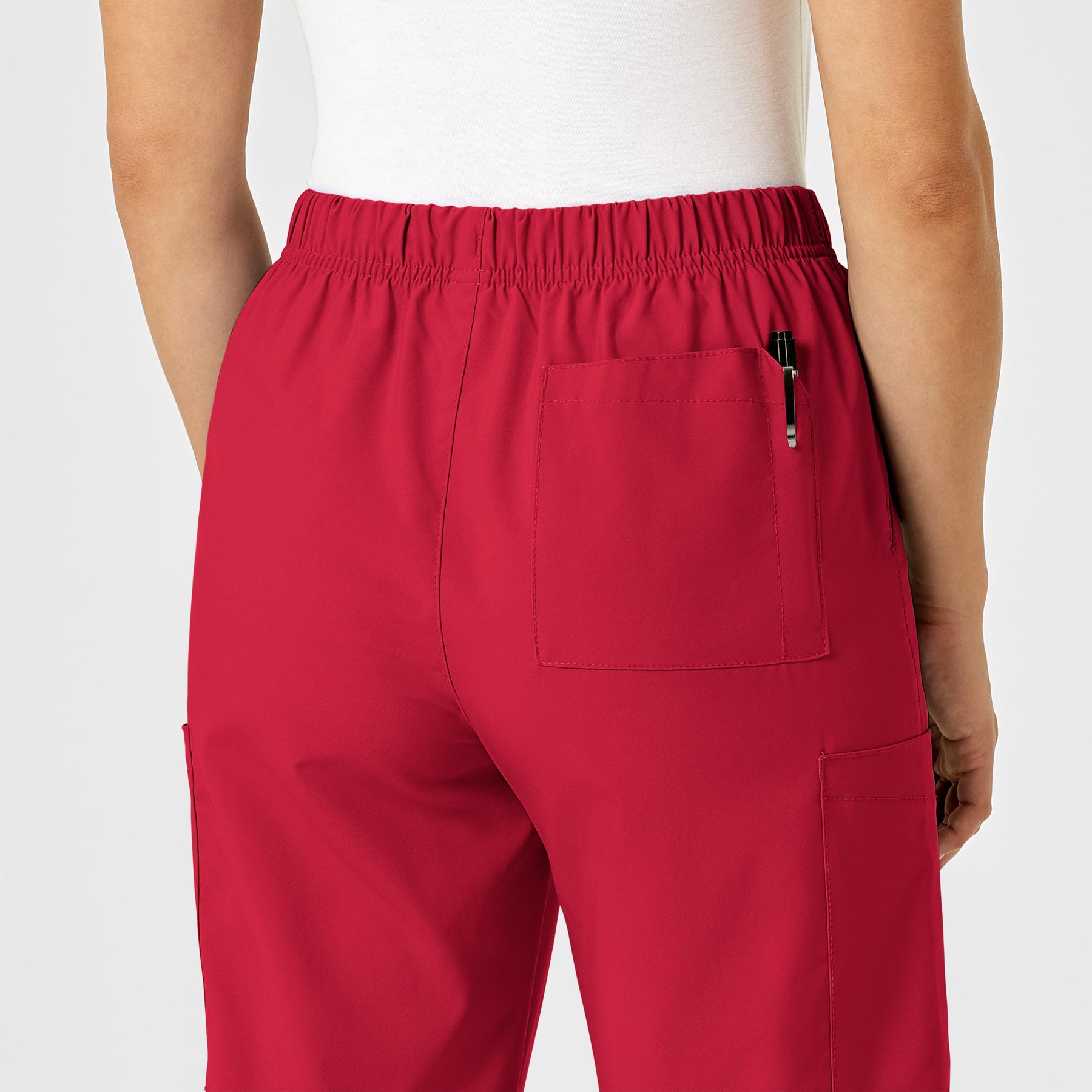 W123 Unisex Multi-Cargo Scrub Pant Red hemline detail