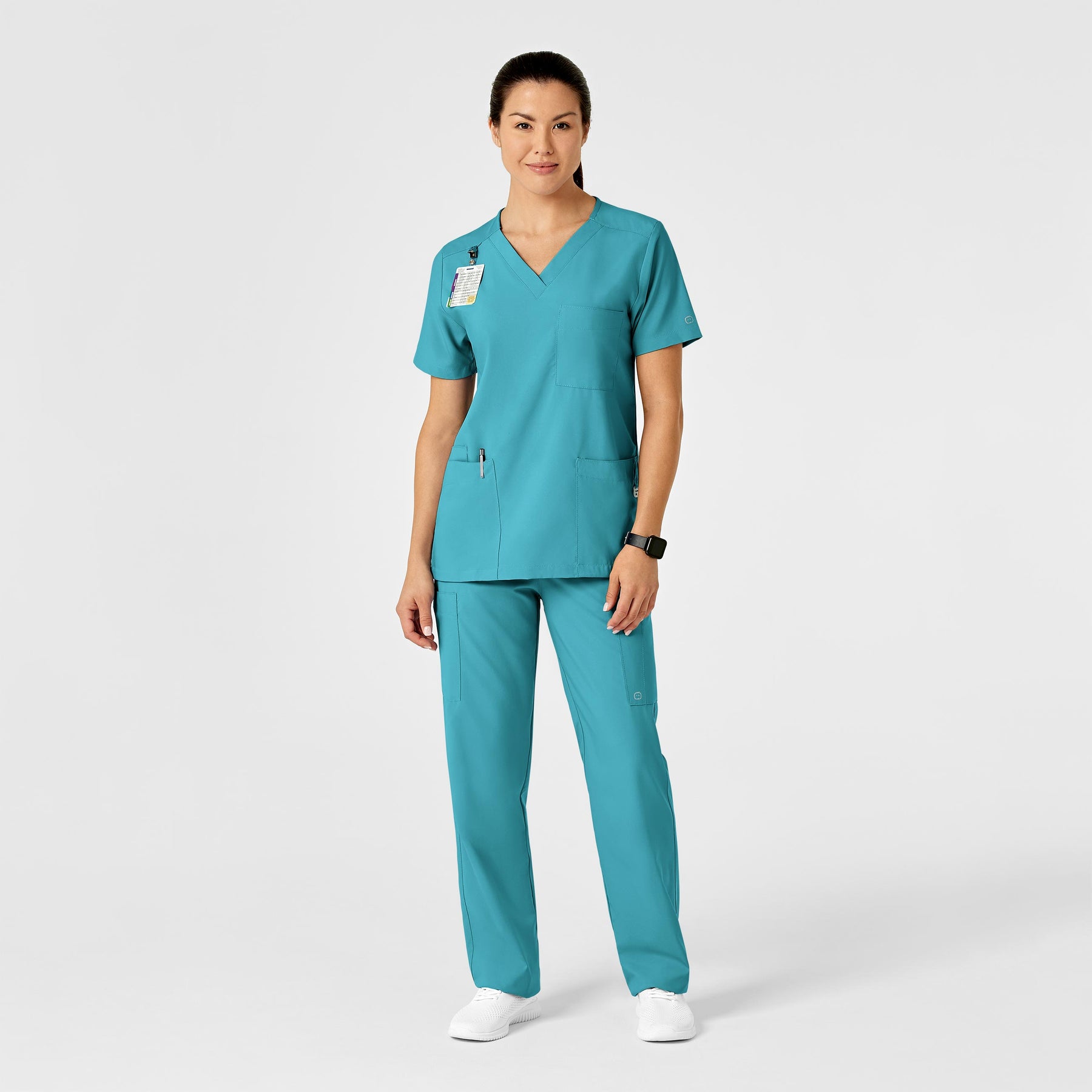 W123 Unisex Multi-Cargo Scrub Pant Teal Blue scrub set