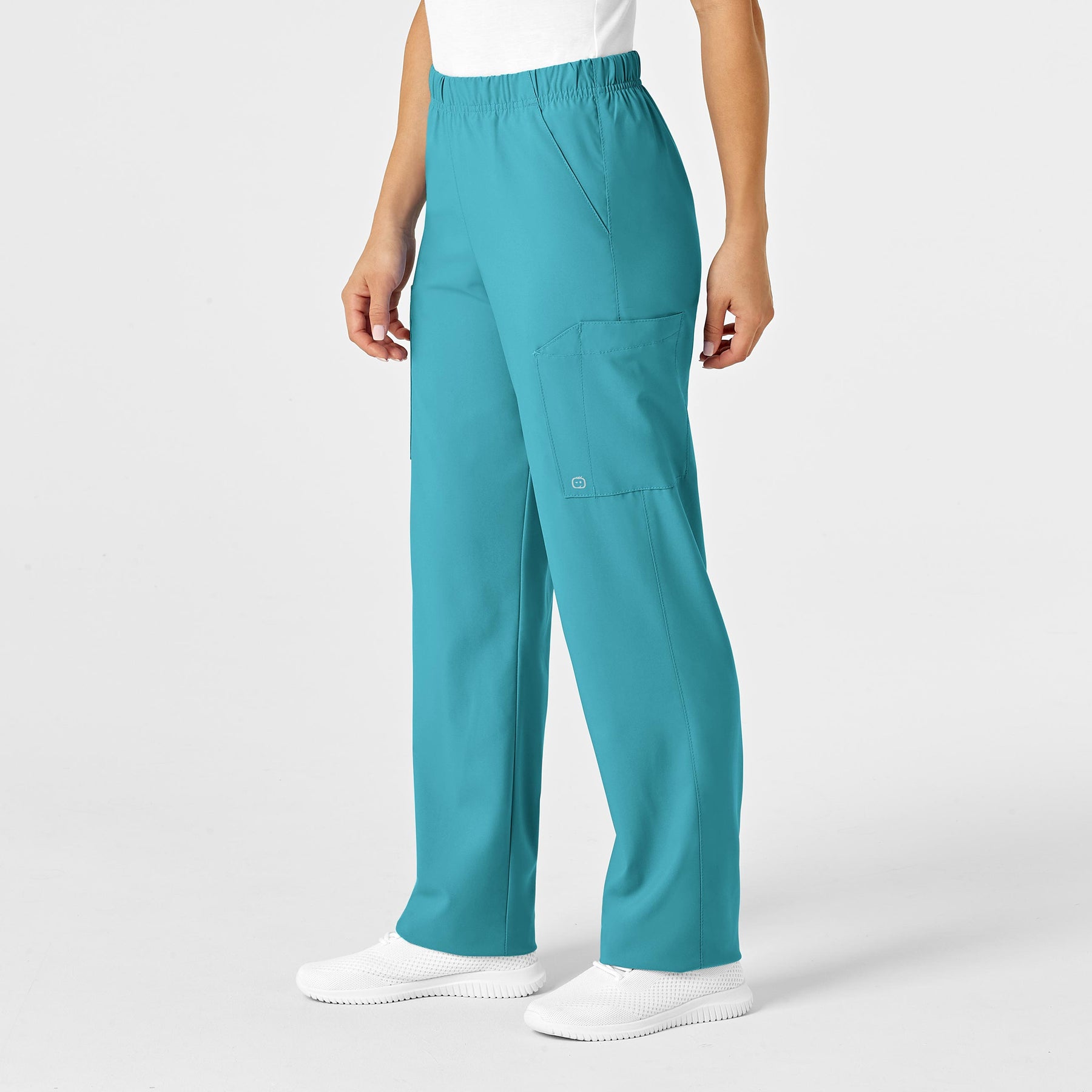 W123 Unisex Multi-Cargo Scrub Pant Teal Blue side view
