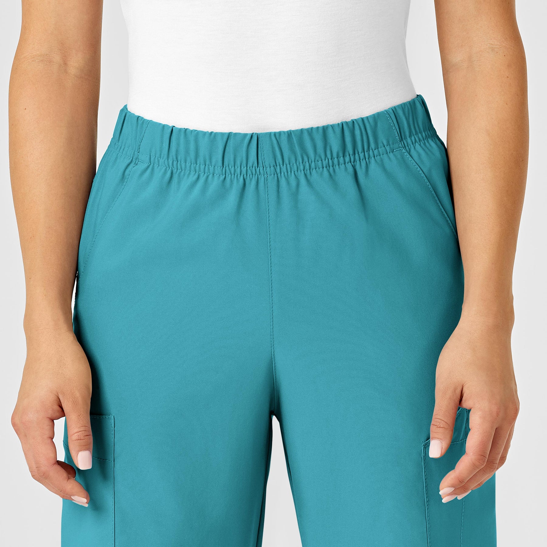 W123 Unisex Multi-Cargo Scrub Pant Teal Blue front detail