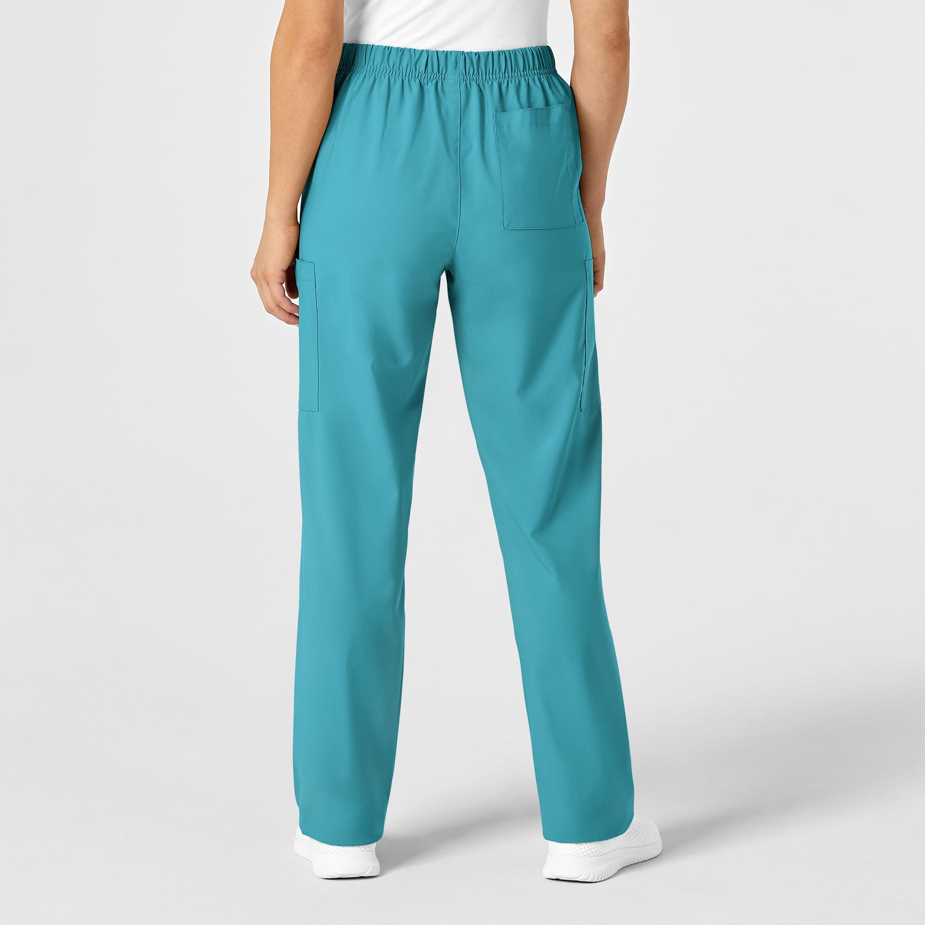 W123 Unisex Multi-Cargo Scrub Pant Teal Blue back view