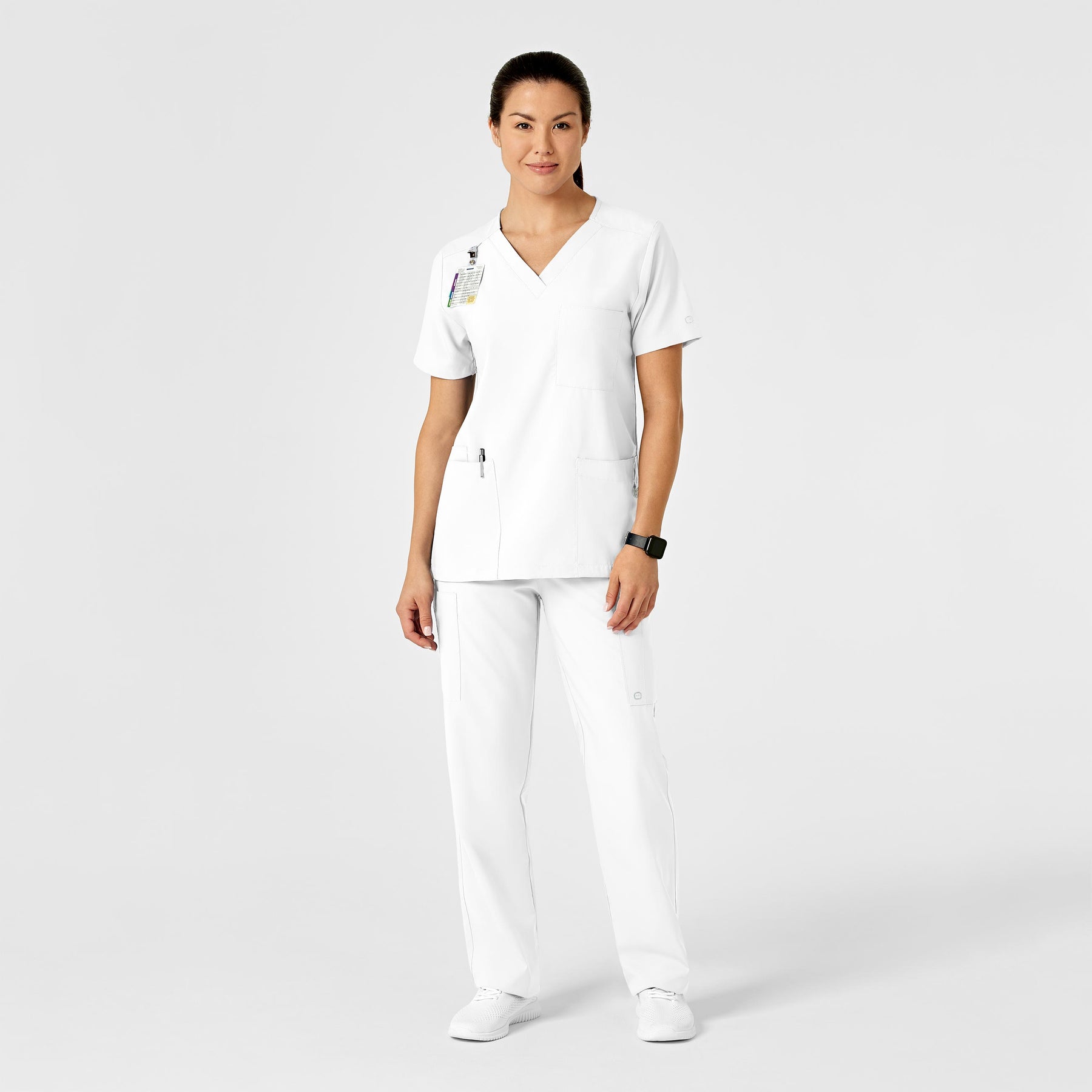 W123 Unisex Multi-Cargo Scrub Pant White scrub set
