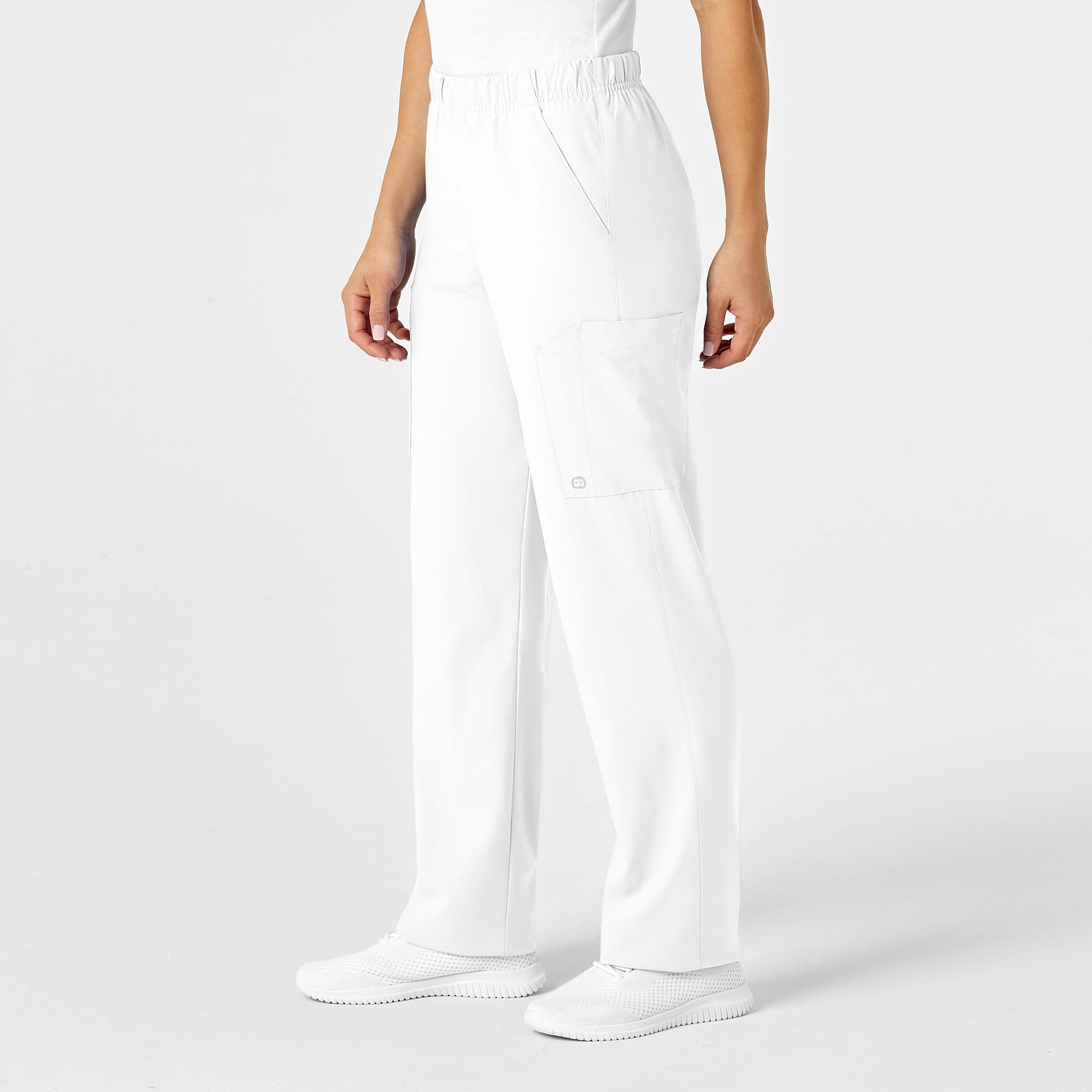 W123 Unisex Multi-Cargo Scrub Pant White side view