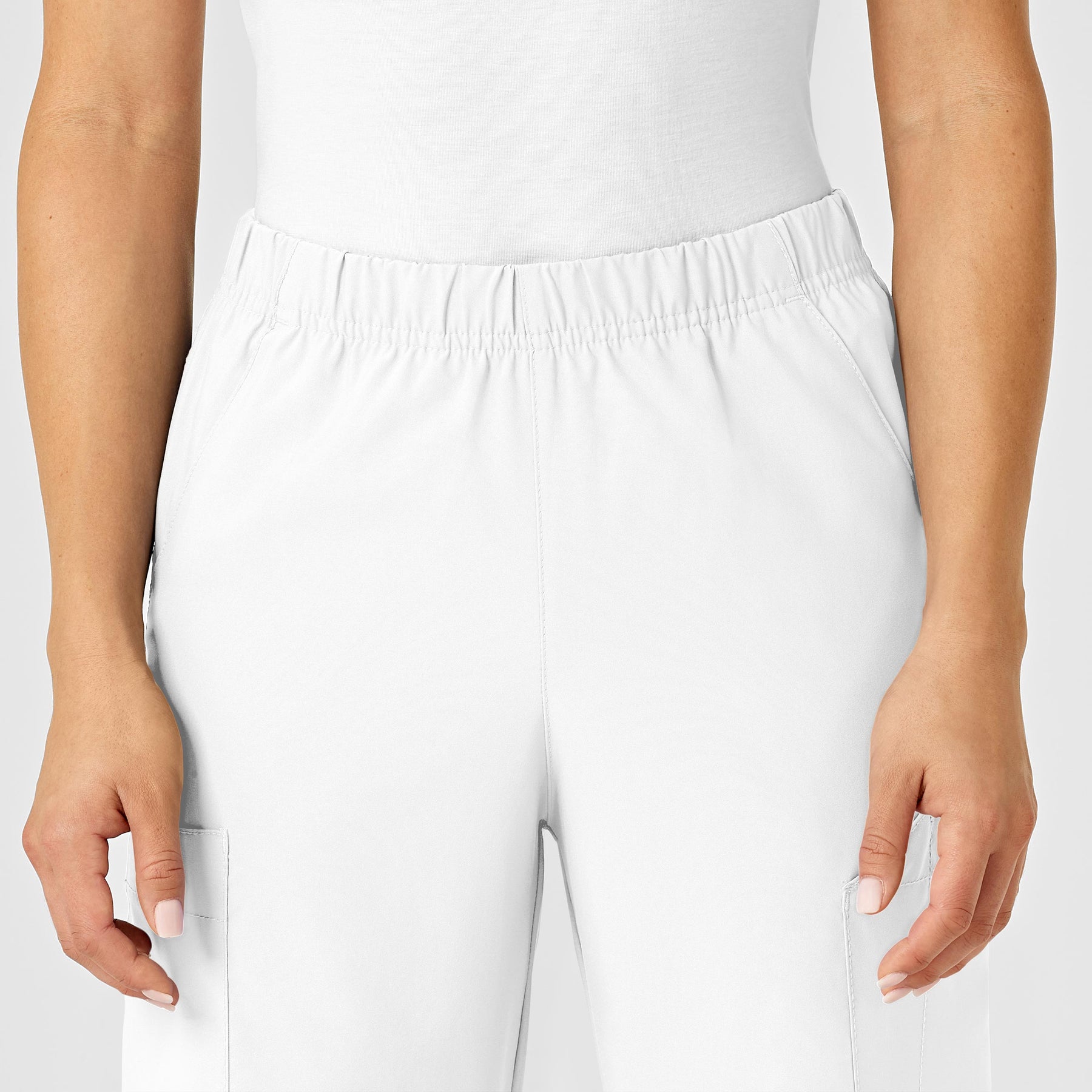 W123 Unisex Multi-Cargo Scrub Pant White front detail