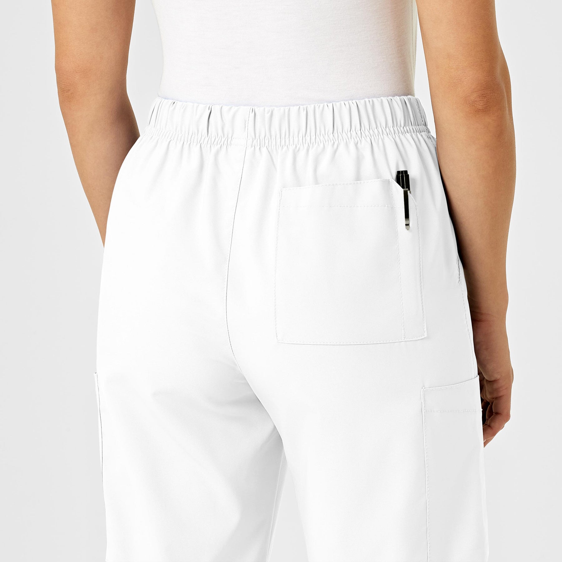 W123 Unisex Multi-Cargo Scrub Pant White hemline detail