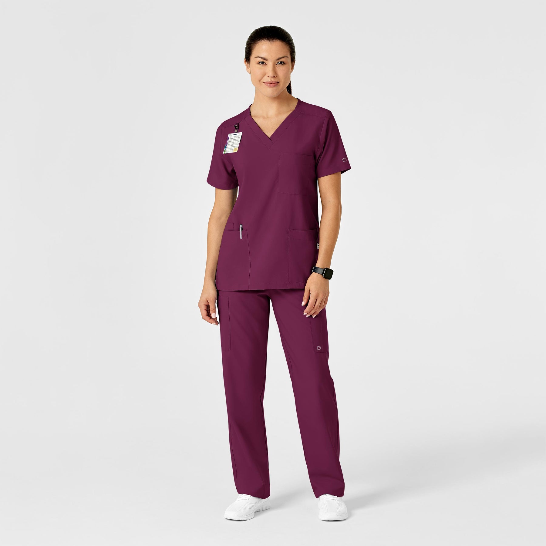 W123 Unisex Multi-Cargo Scrub Pant Wine scrub set