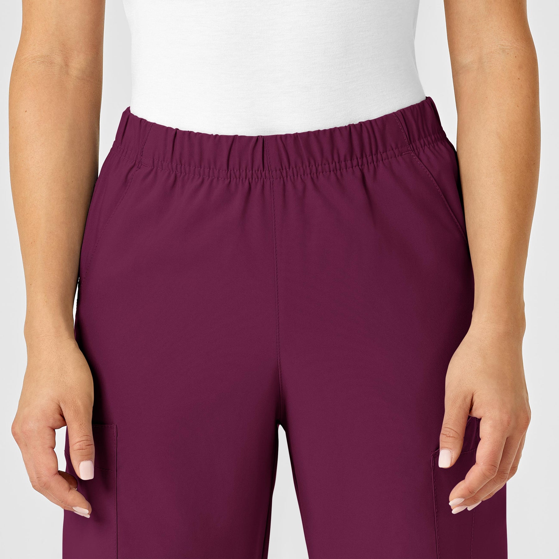 W123 Unisex Multi-Cargo Scrub Pant Wine front detail