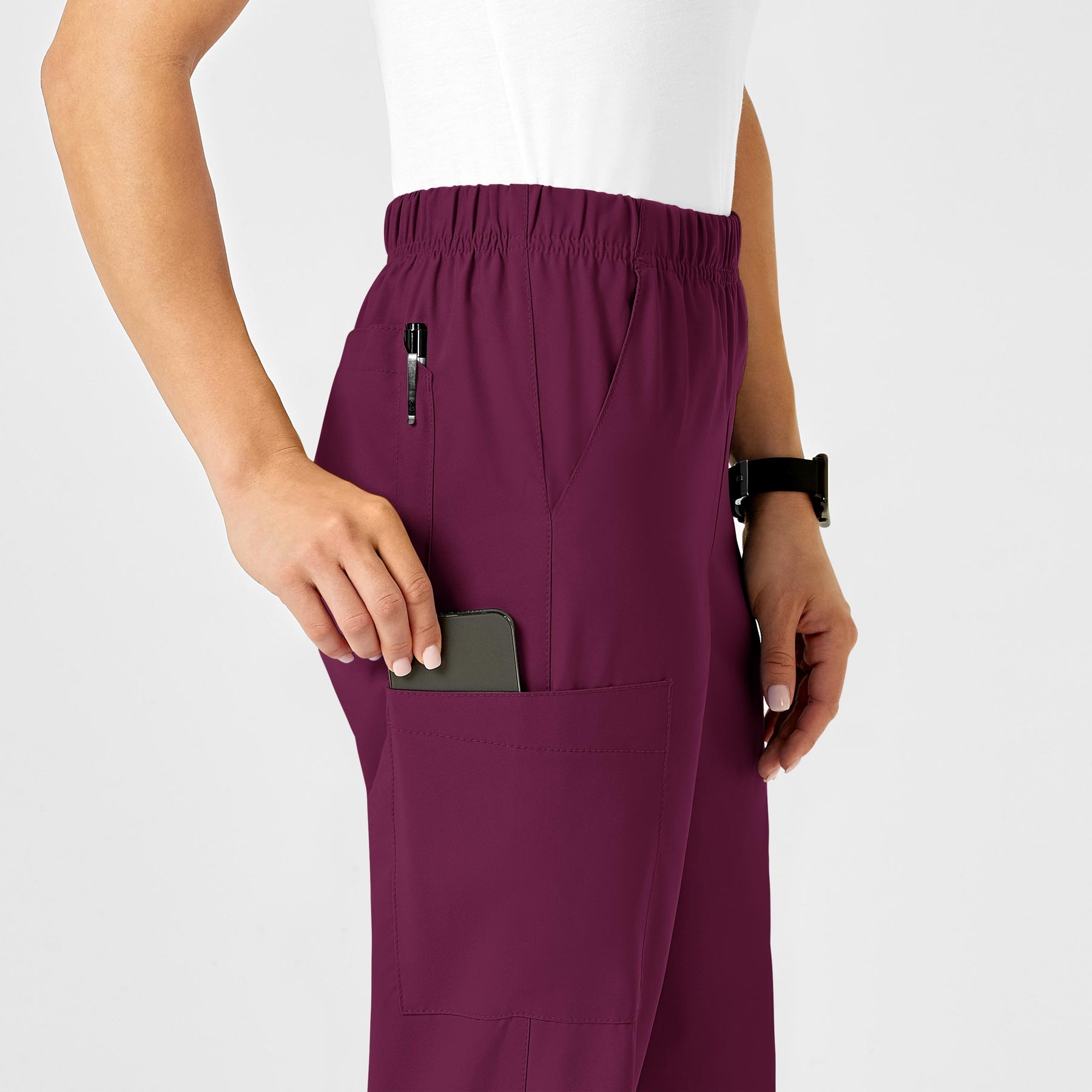 W123 Unisex Multi-Cargo Scrub Pant Wine side detail 1