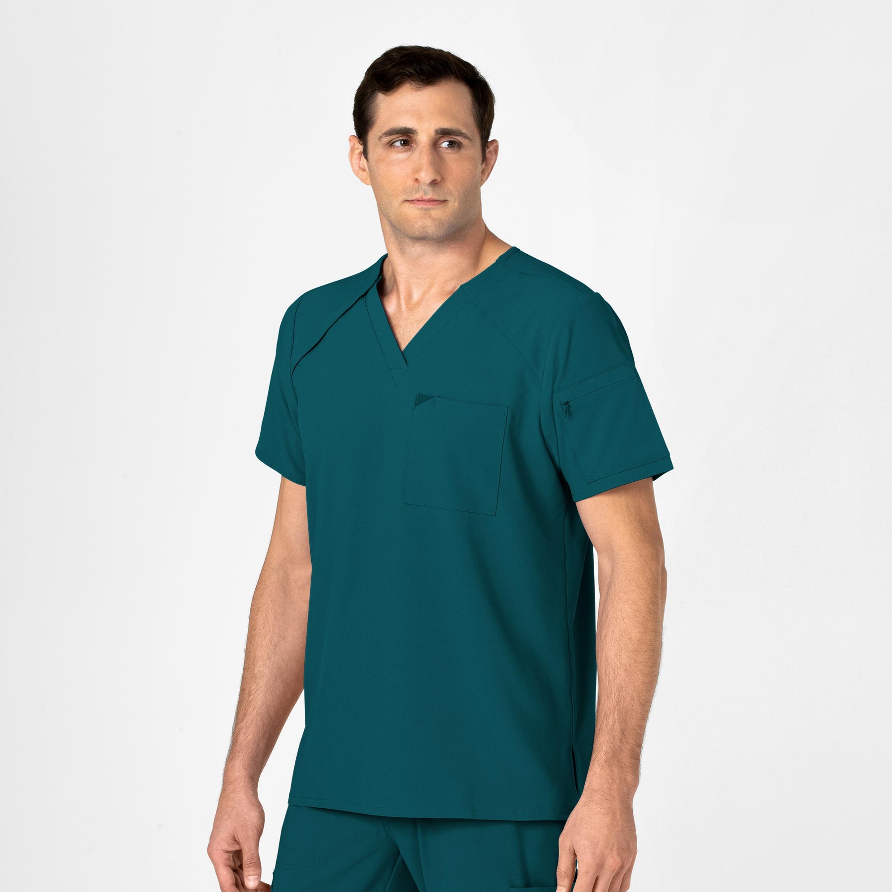 RENEW Men's EZ Zip Scrub Top Caribbean Blue side view
