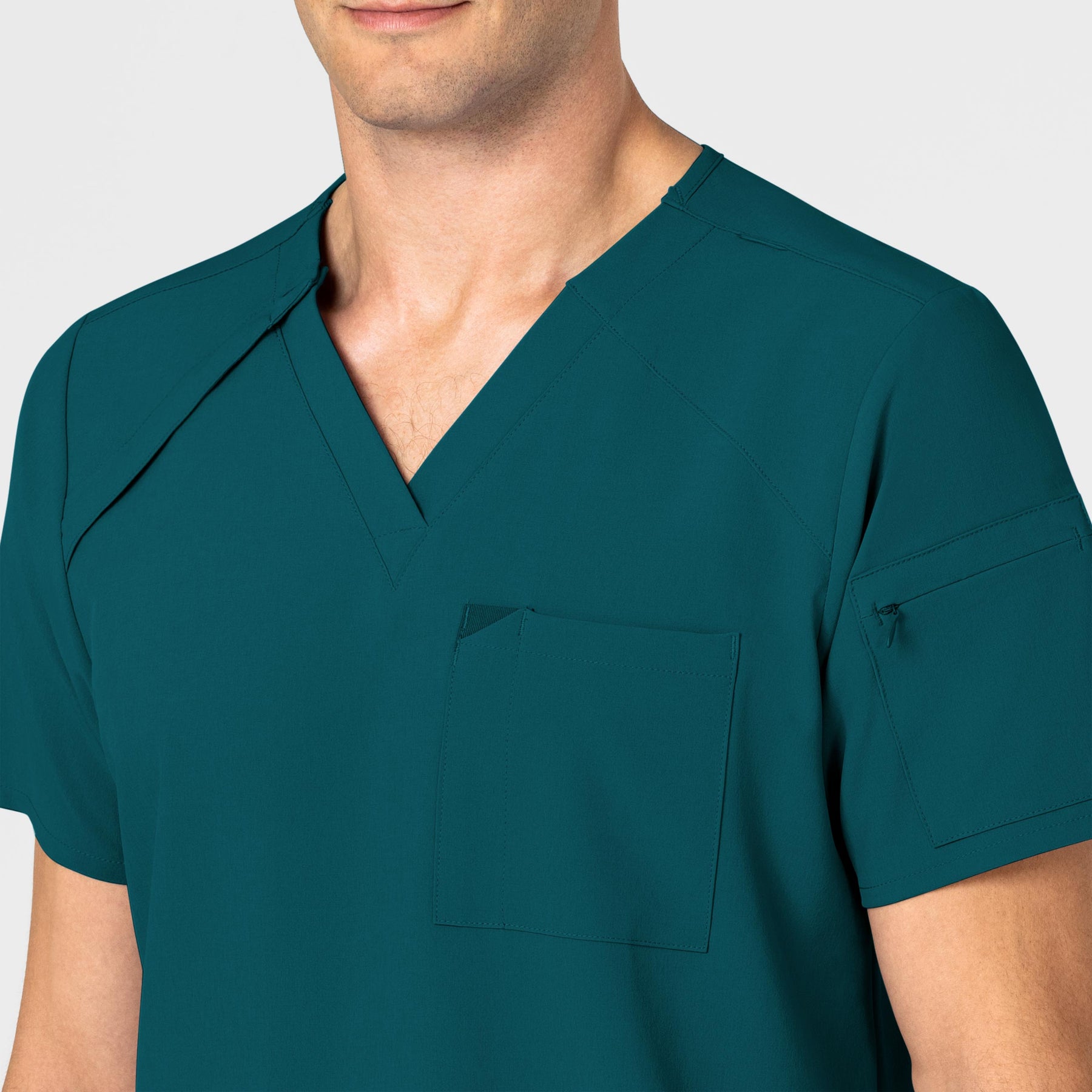 RENEW Men's EZ Zip Scrub Top Caribbean Blue front detail