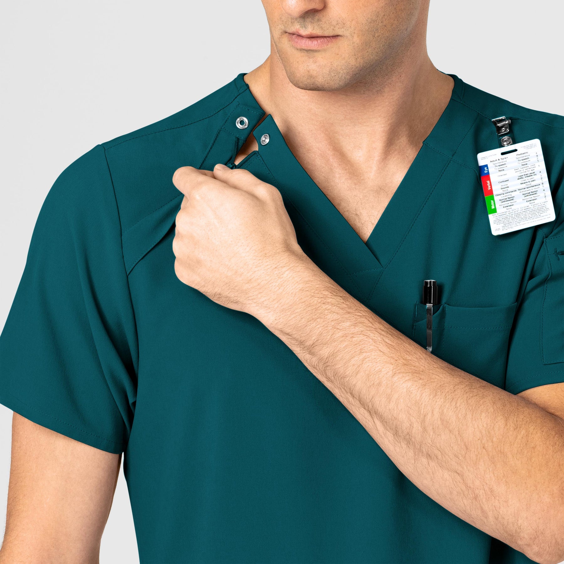 RENEW Men's EZ Zip Scrub Top Caribbean Blue side detail 1